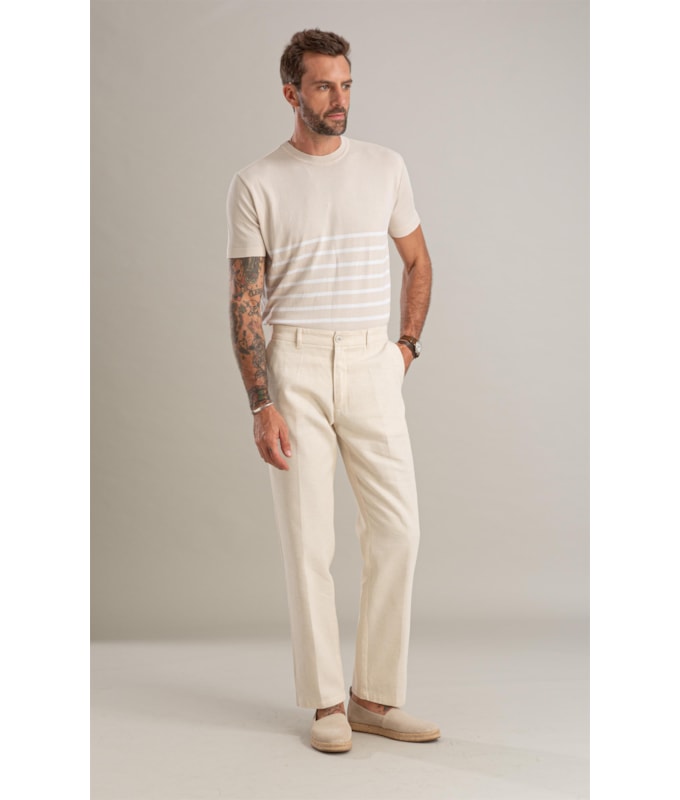 Tricot T-Shirt Icaro Mm Listrado Areia