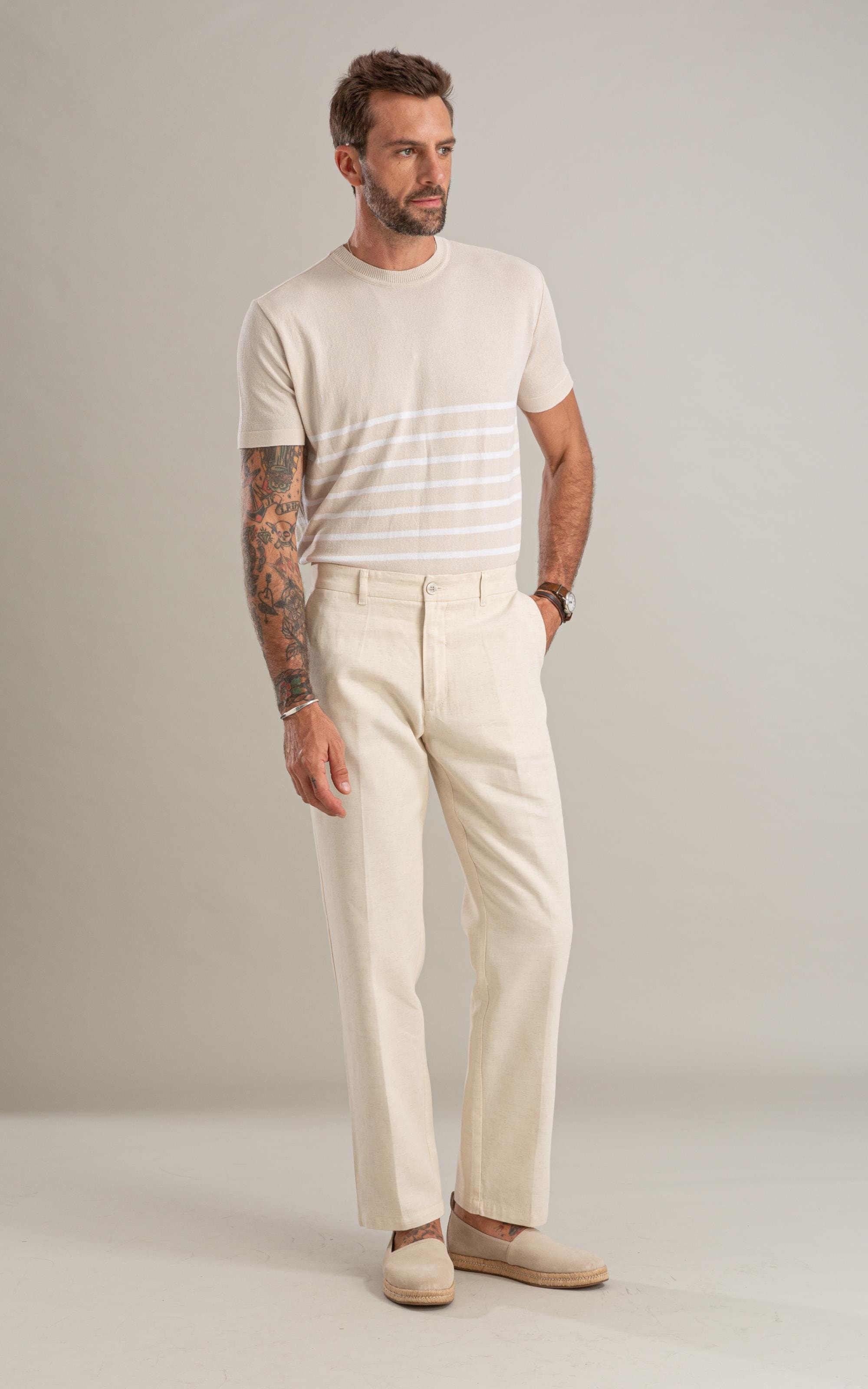 Tricot T-Shirt Icaro Mm Listrado Areia