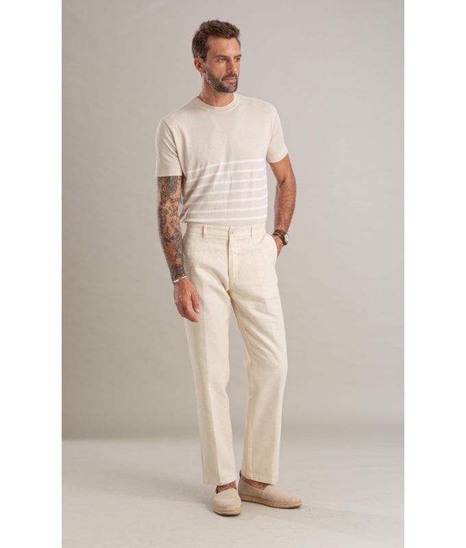 Tricot T-Shirt Icaro Mm Listrado Areia