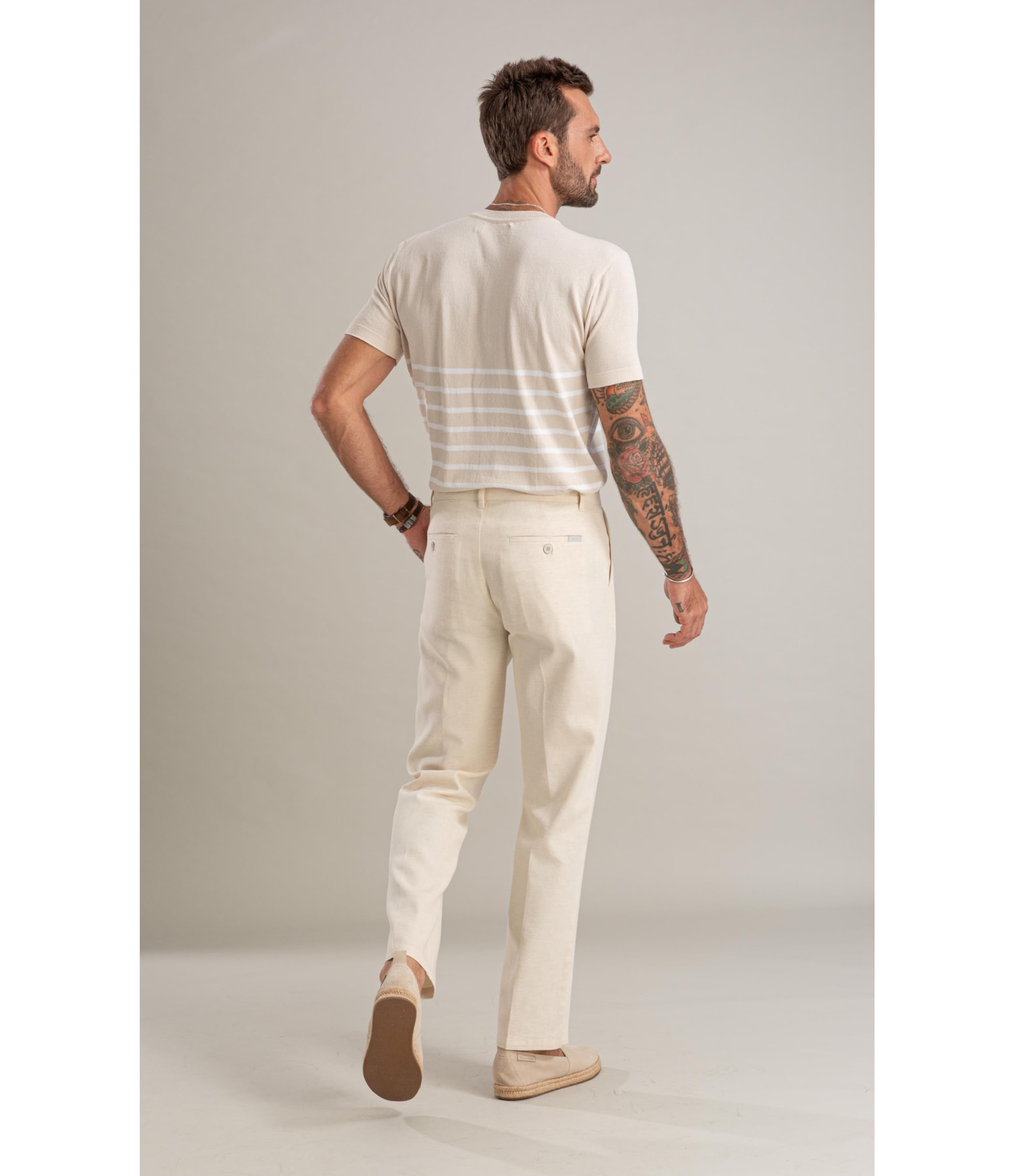 Tricot T-Shirt Icaro Mm Listrado Areia