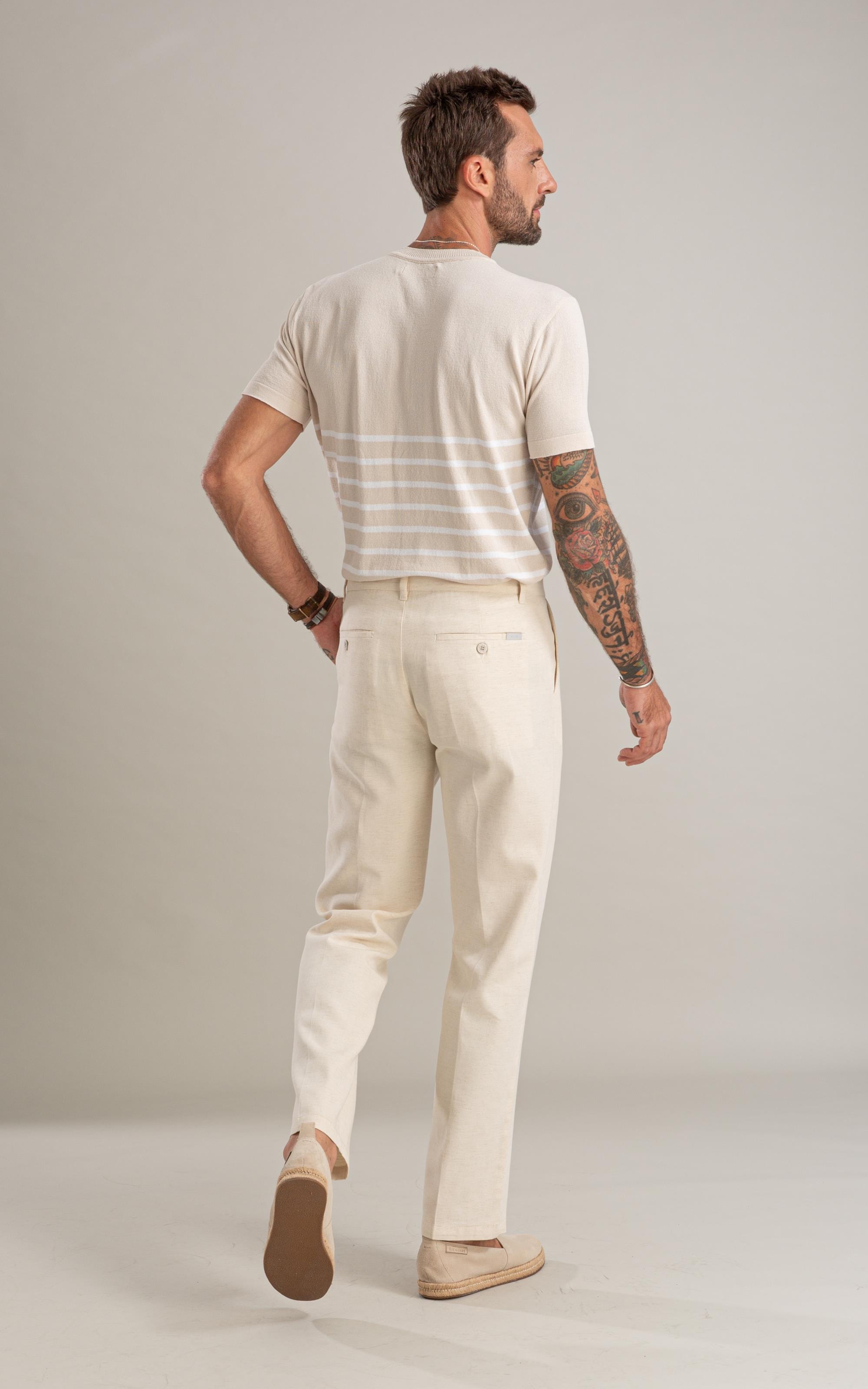 Tricot T-Shirt Icaro Mm Listrado Areia