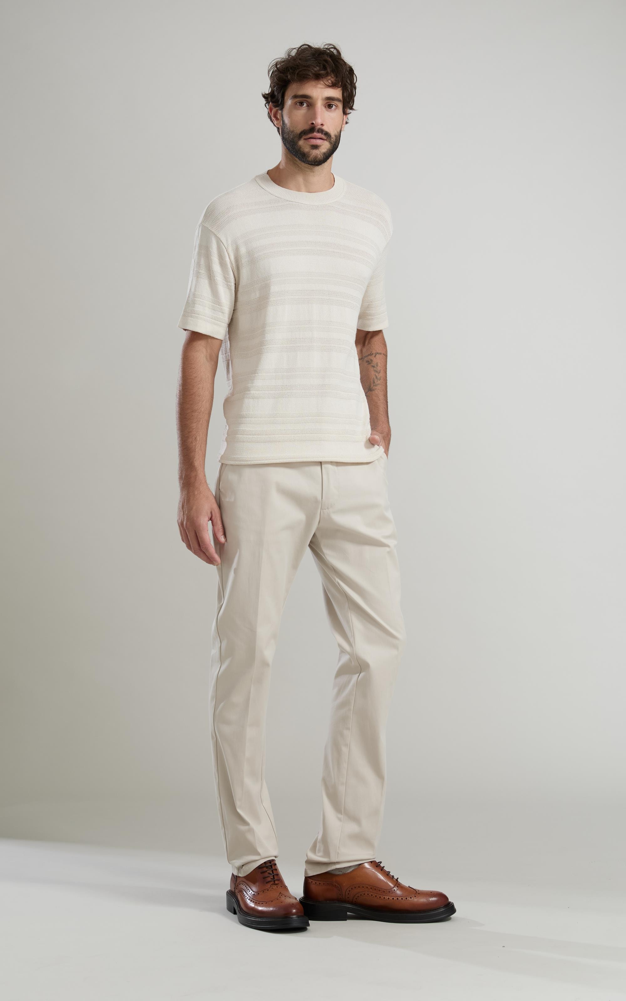 Tricot T-Shirt Textura Listrado Techno m Off White