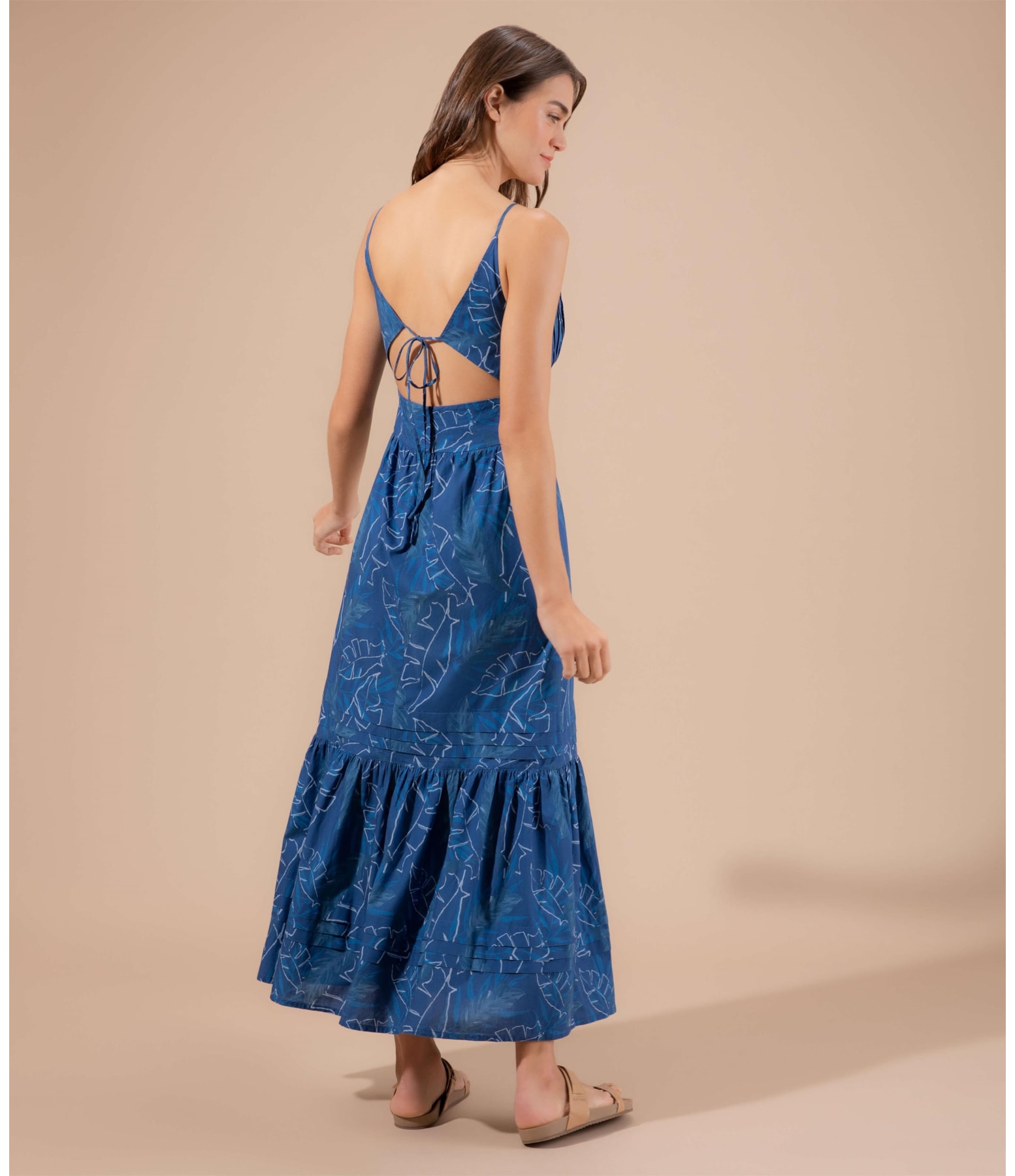 Vestido Alice Algodao Est Folhagem Marinho