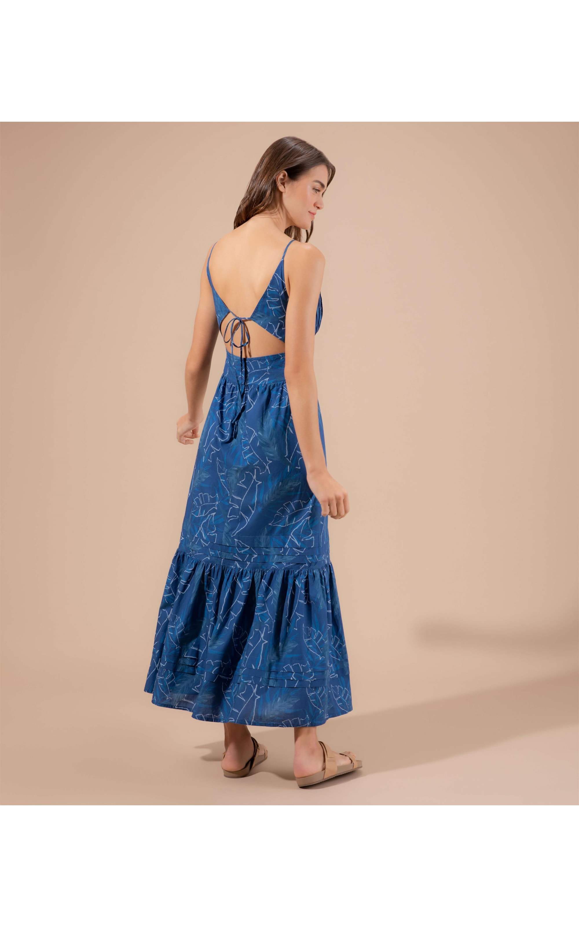 Vestido Alice Algodao Est Folhagem Marinho
