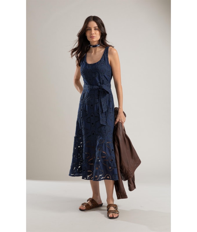 Vestido Alissa Bordado Marinho