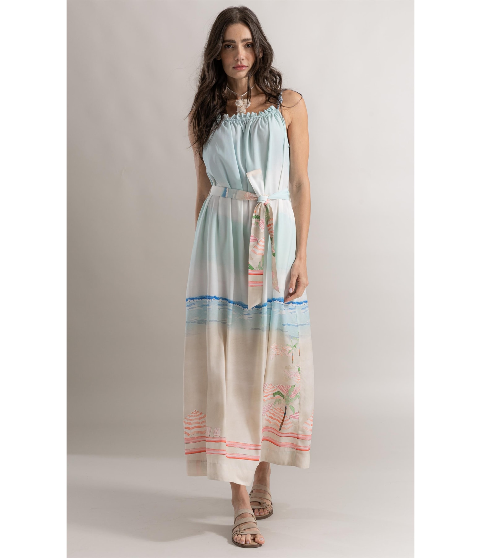Vestido Anne Prainha Barrado Azul Claro