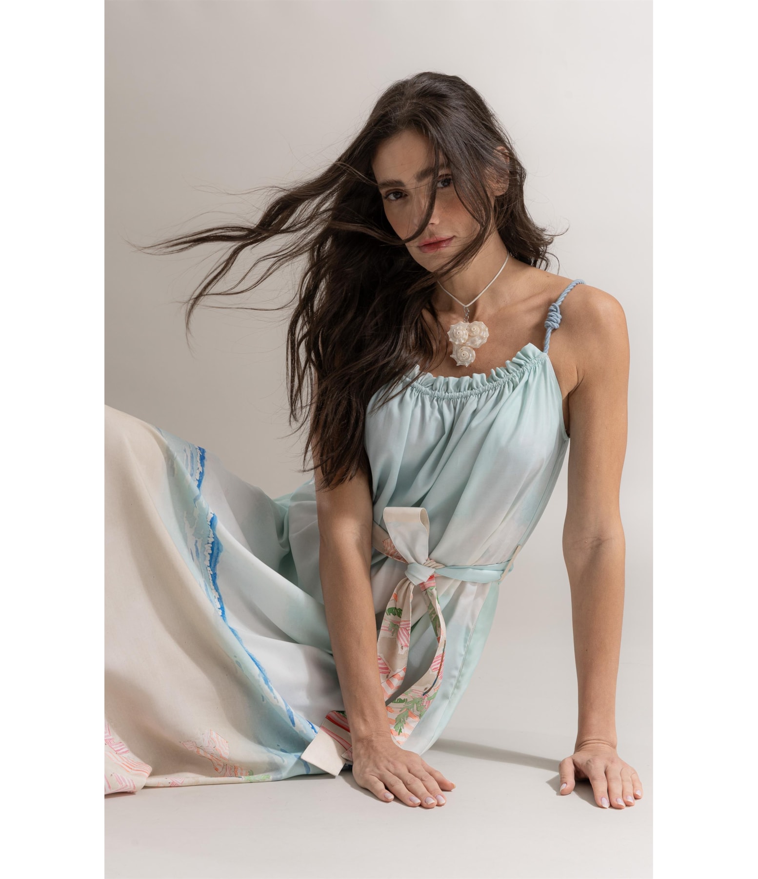 Vestido Anne Prainha Barrado Azul Claro
