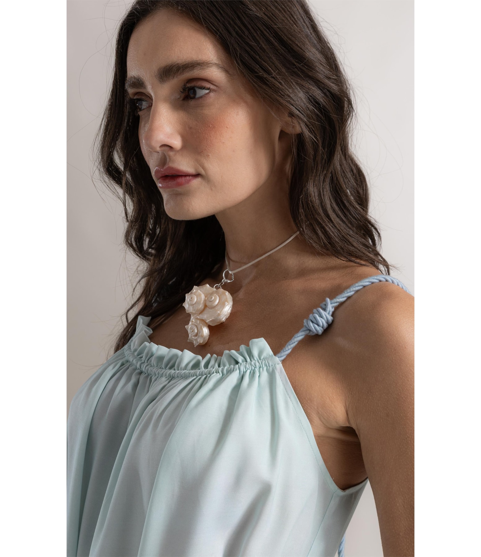 Vestido Anne Prainha Barrado Azul Claro