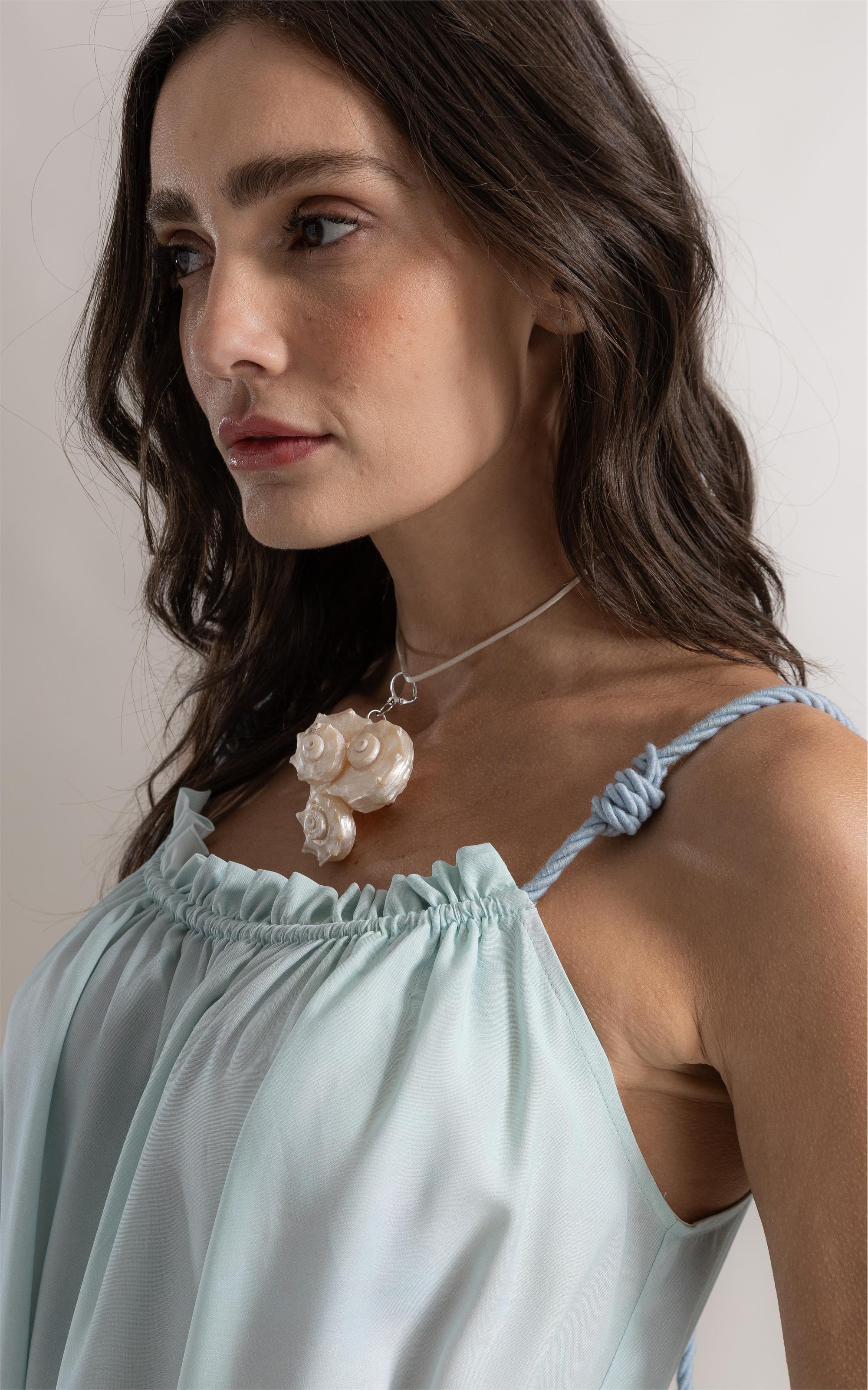 Vestido Anne Prainha Barrado Azul Claro