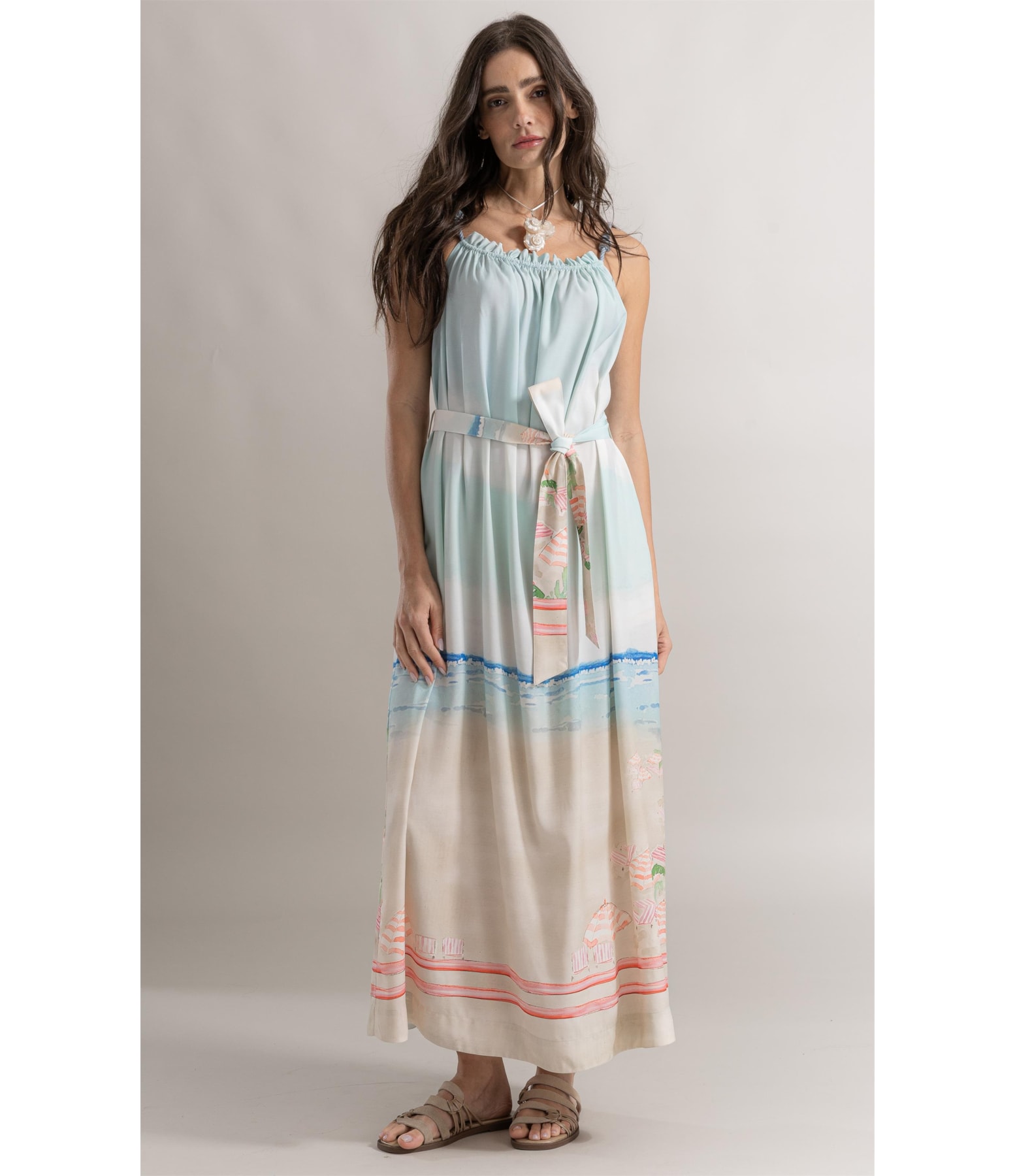 Vestido Anne Prainha Barrado Azul Claro