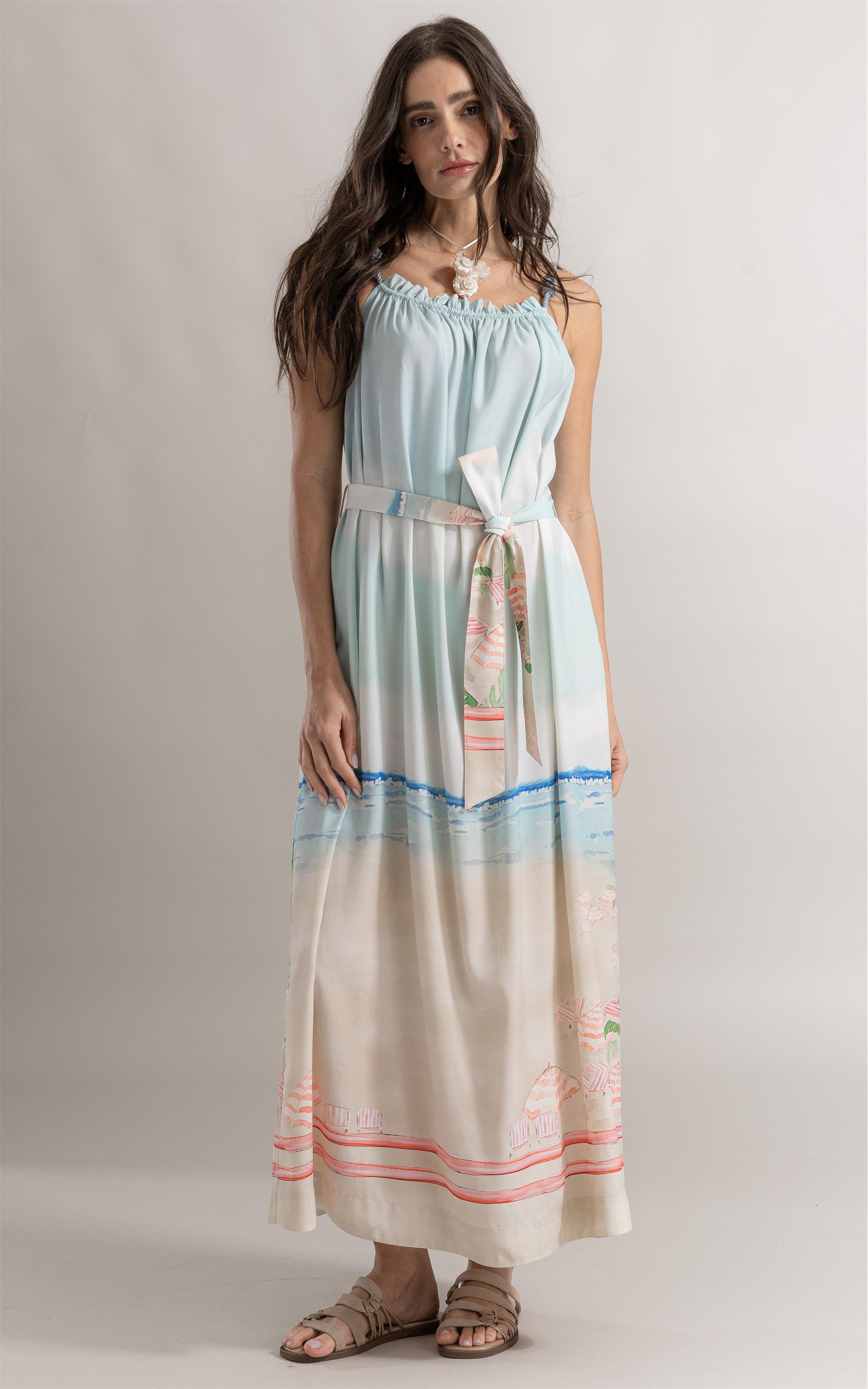 Vestido Anne Prainha Barrado Azul Claro