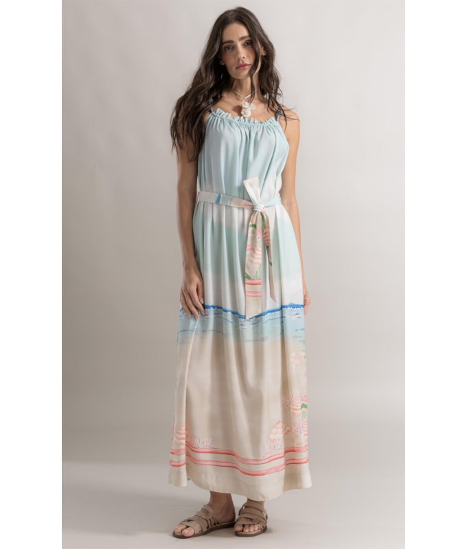 Vestido Anne Prainha Barrado Azul Claro