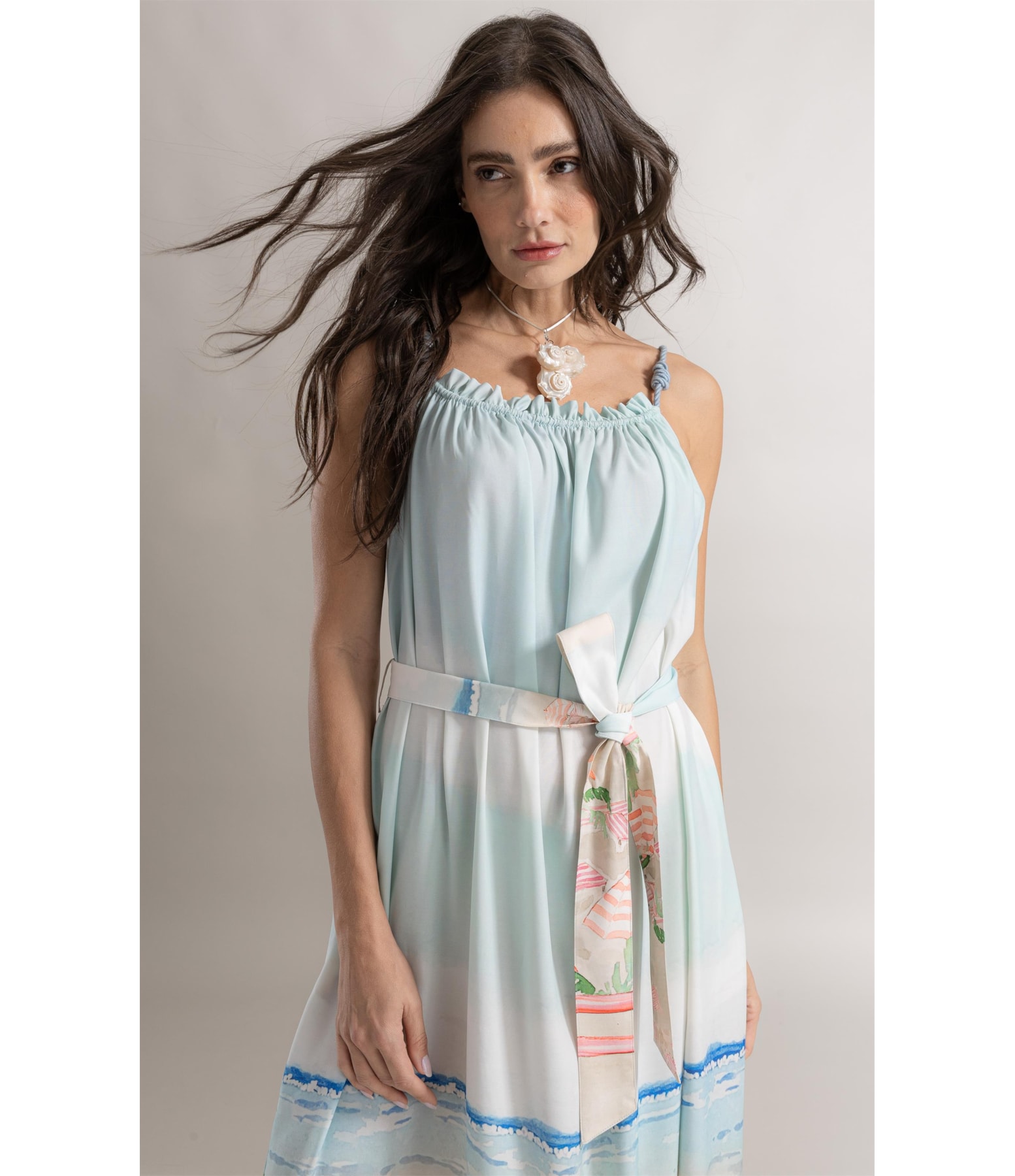 Vestido Anne Prainha Barrado Azul Claro