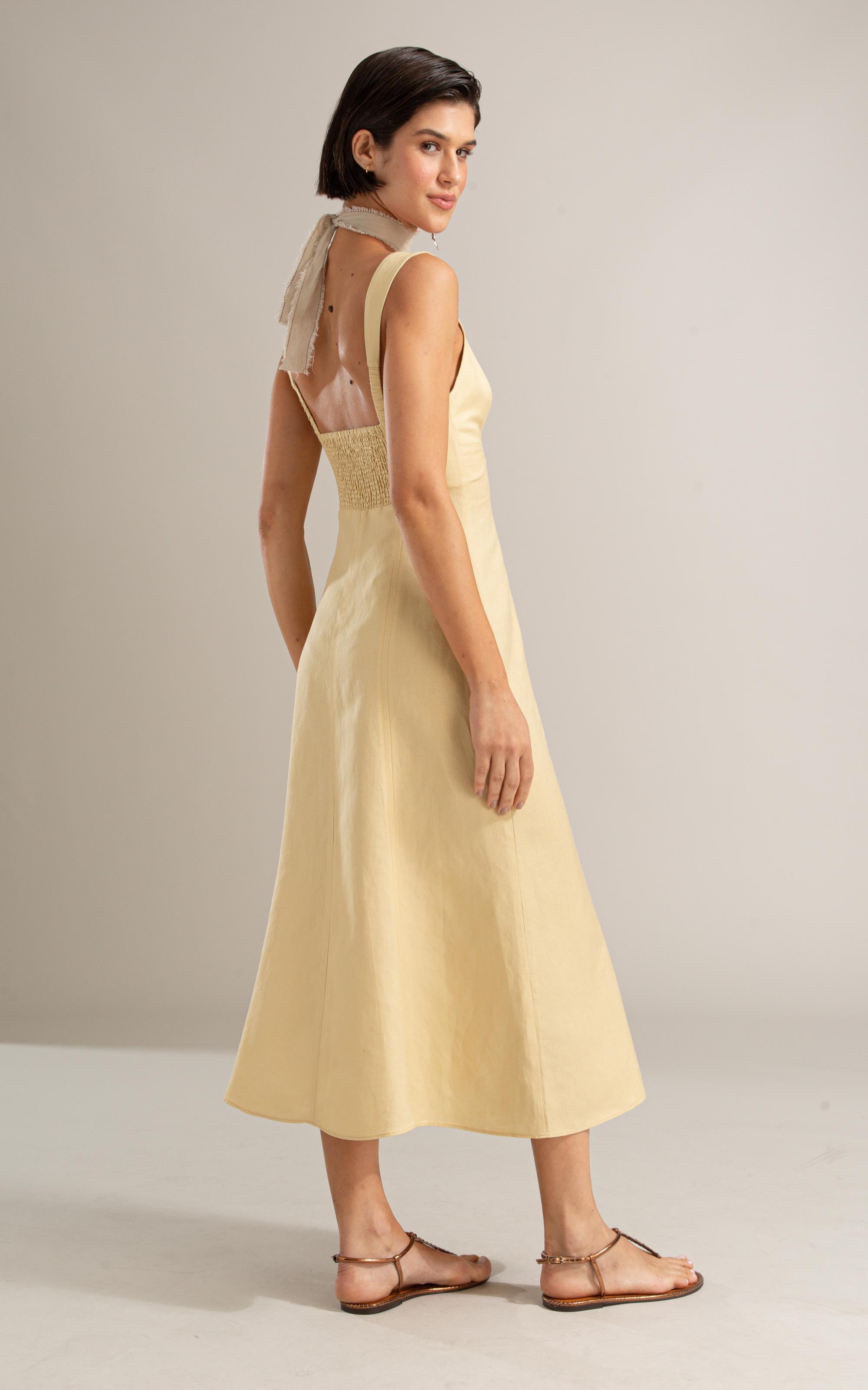 Vestido Balsas Linho Blend Liso Amarelo Claro