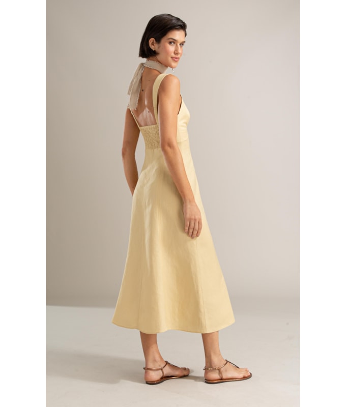 Vestido Balsas Linho Blend Liso Amarelo Claro