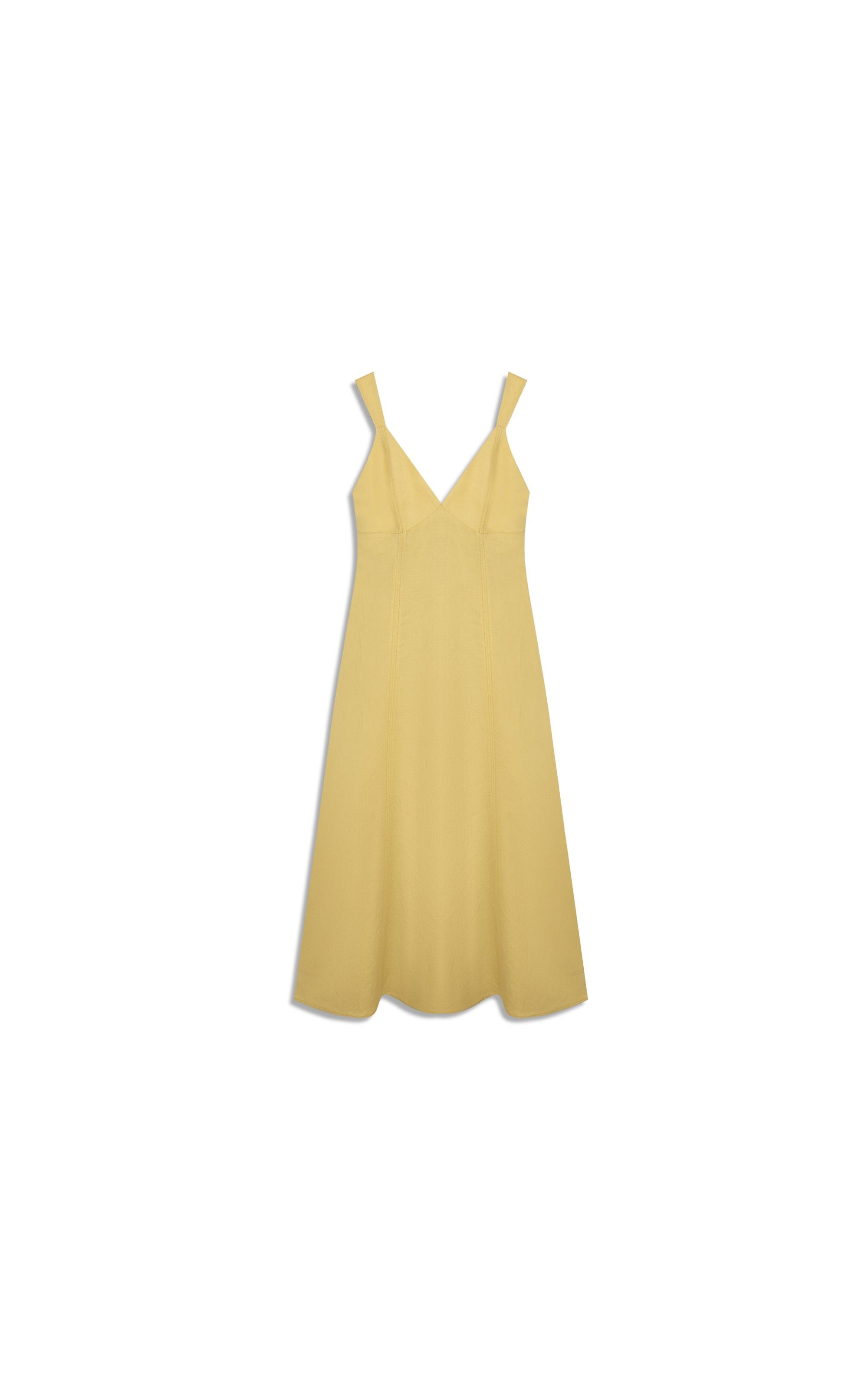 Vestido Balsas Linho Blend Liso Amarelo Claro