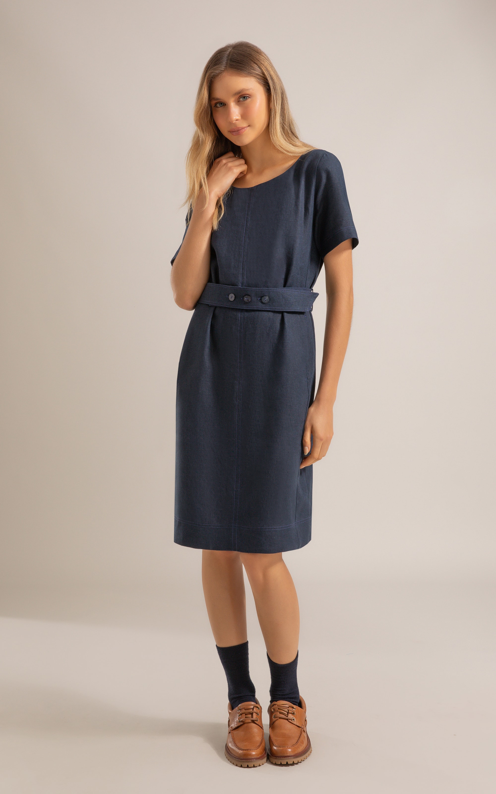 Vestido Beatrice  Puro Linho Dark Navy