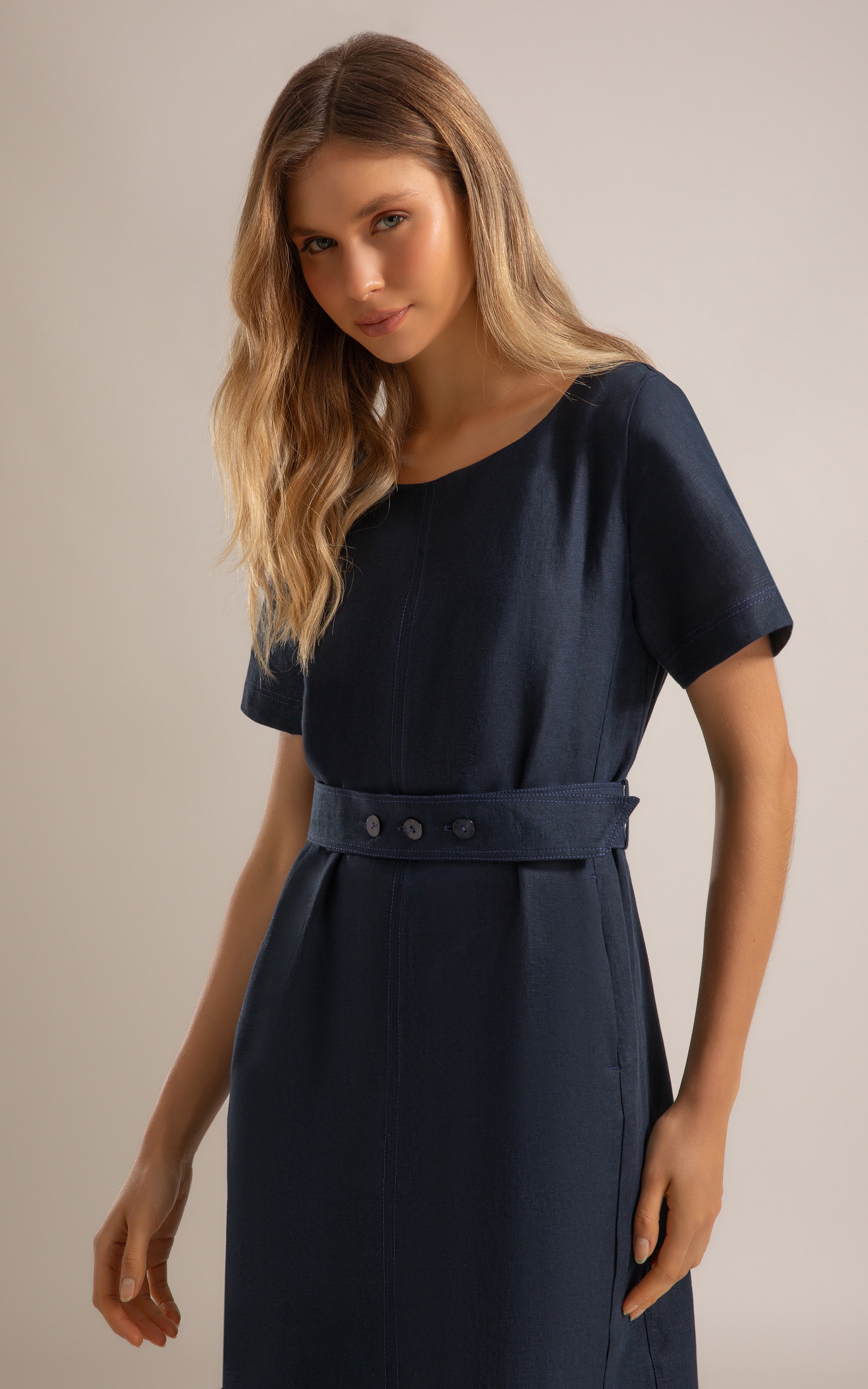 Vestido Beatrice  Puro Linho Dark Navy