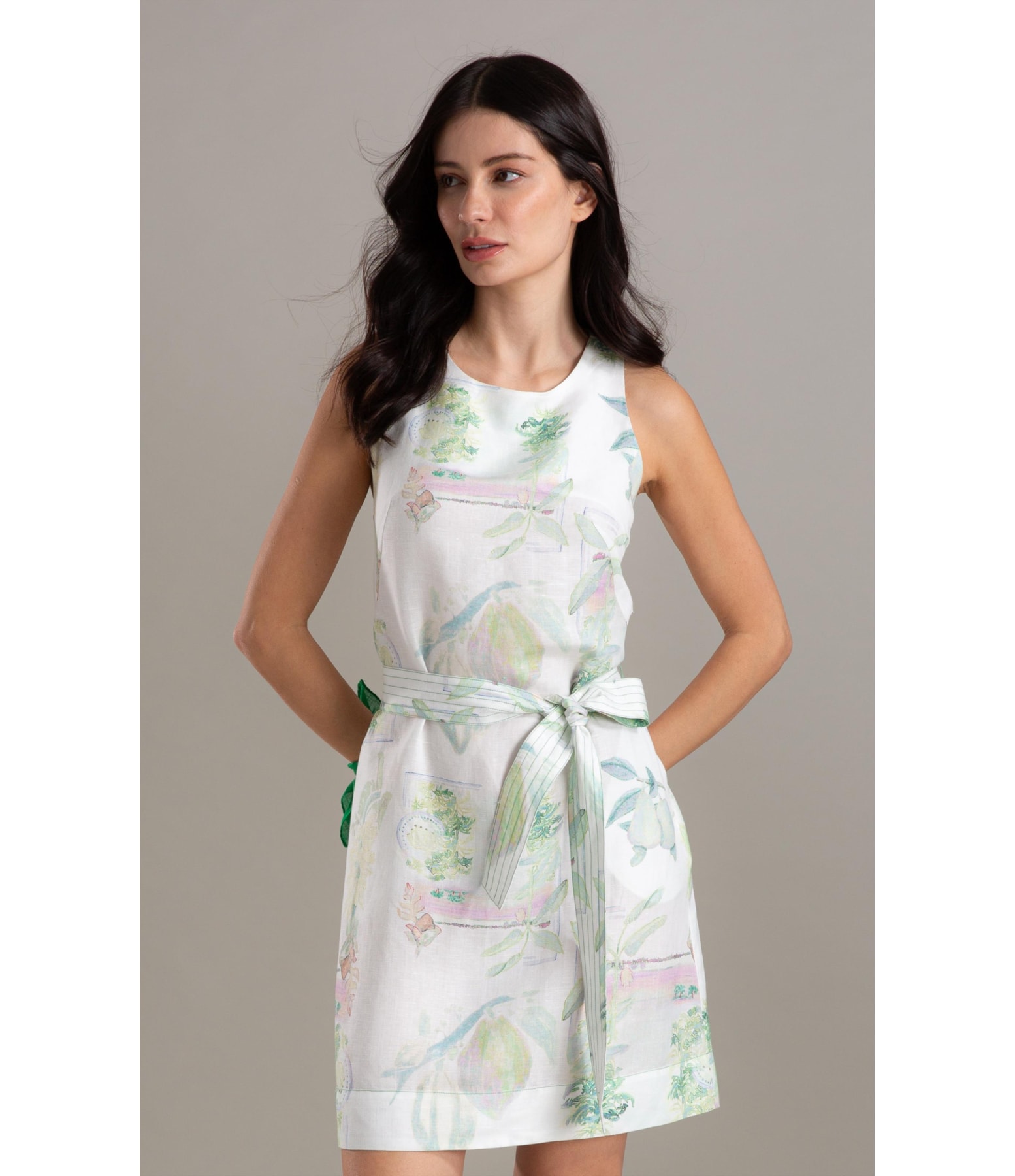 Vestido Betania Lb Estampa Tropical Branco