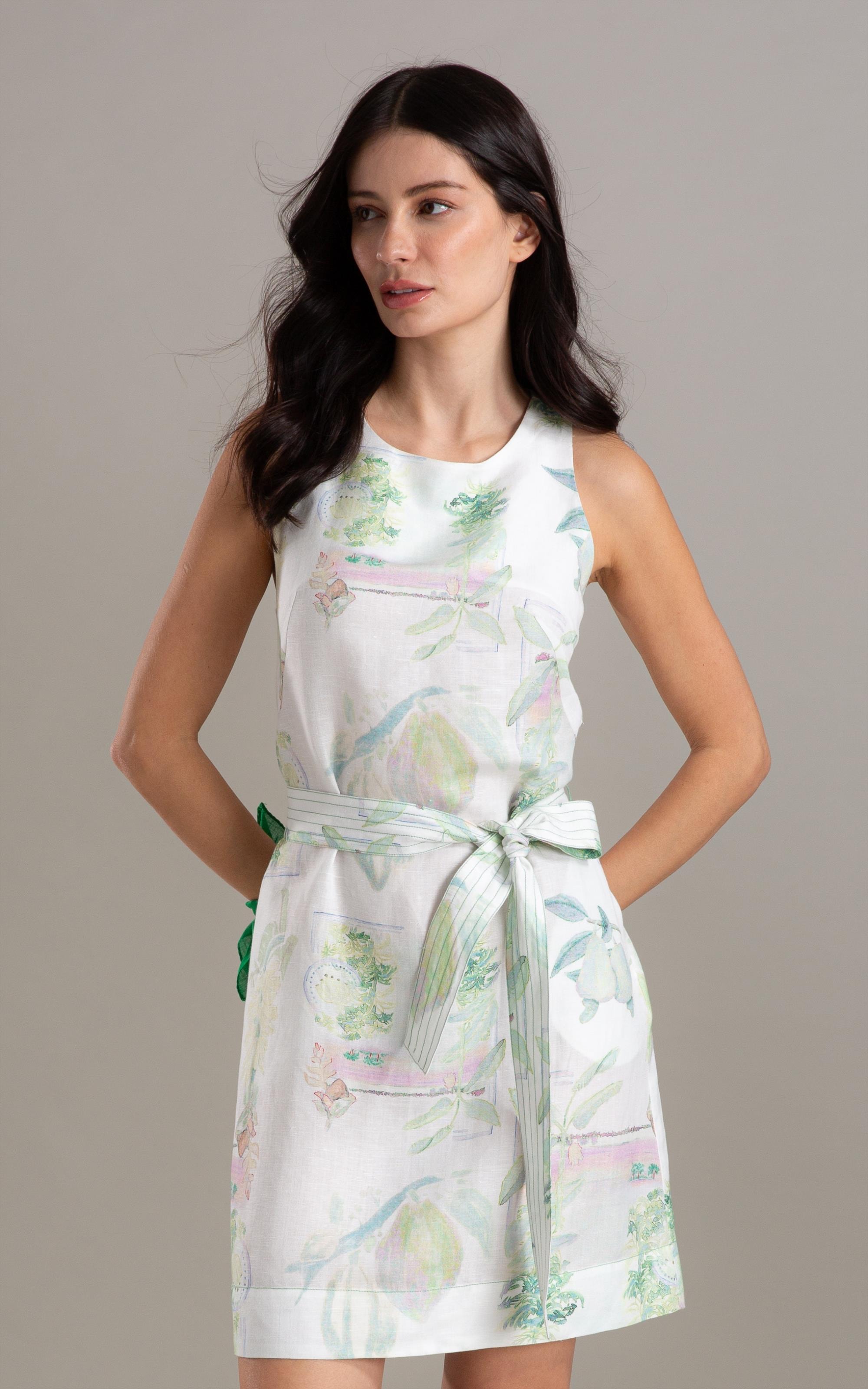 Vestido Betania Lb Estampa Tropical Branco