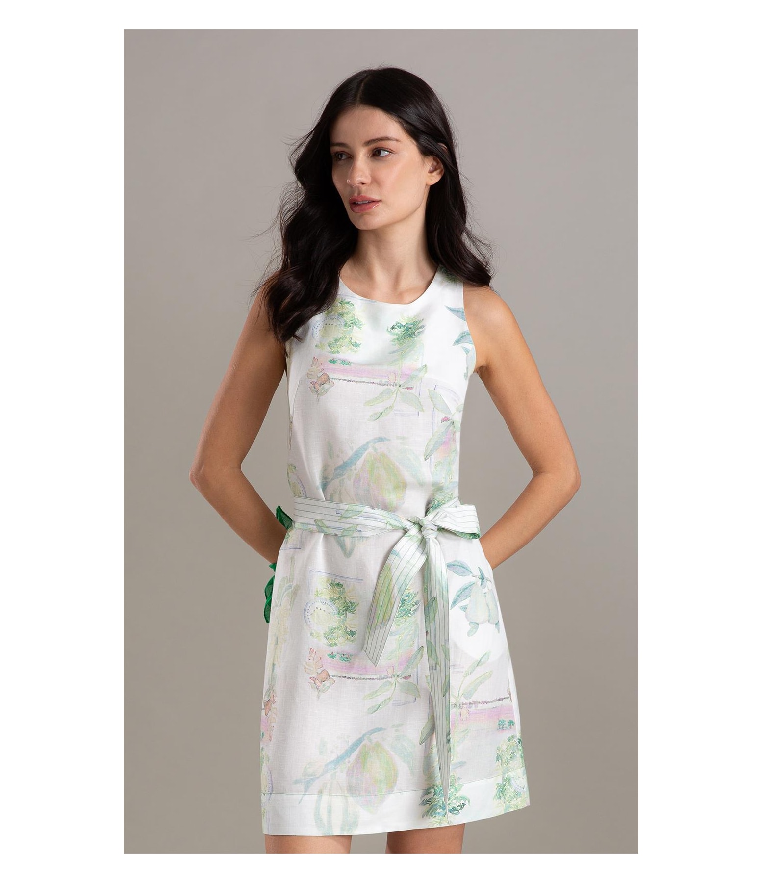 Vestido Betania Lb Estampa Tropical Branco