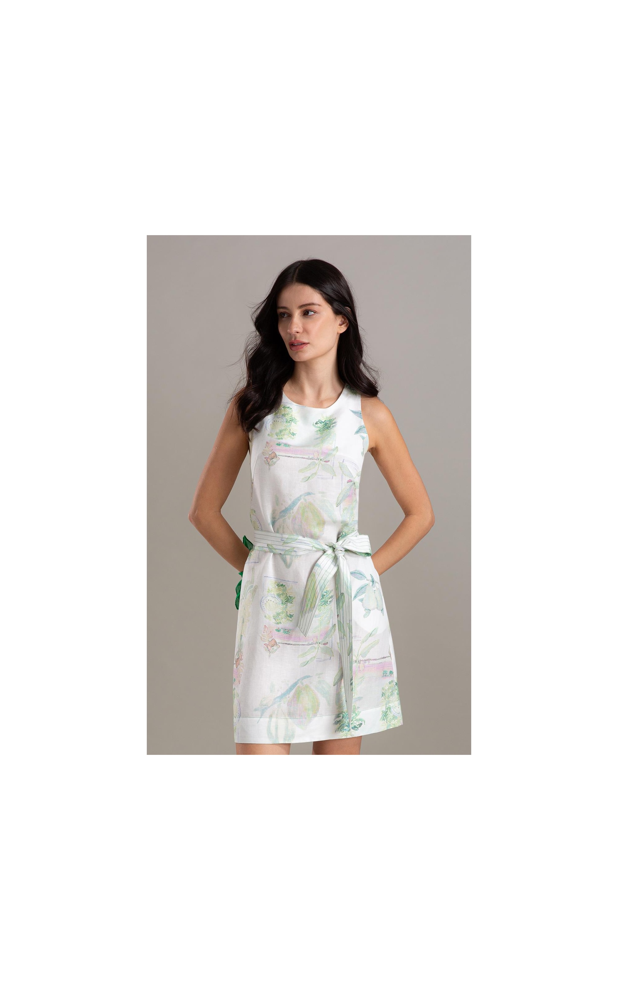Vestido Betania Lb Estampa Tropical Branco