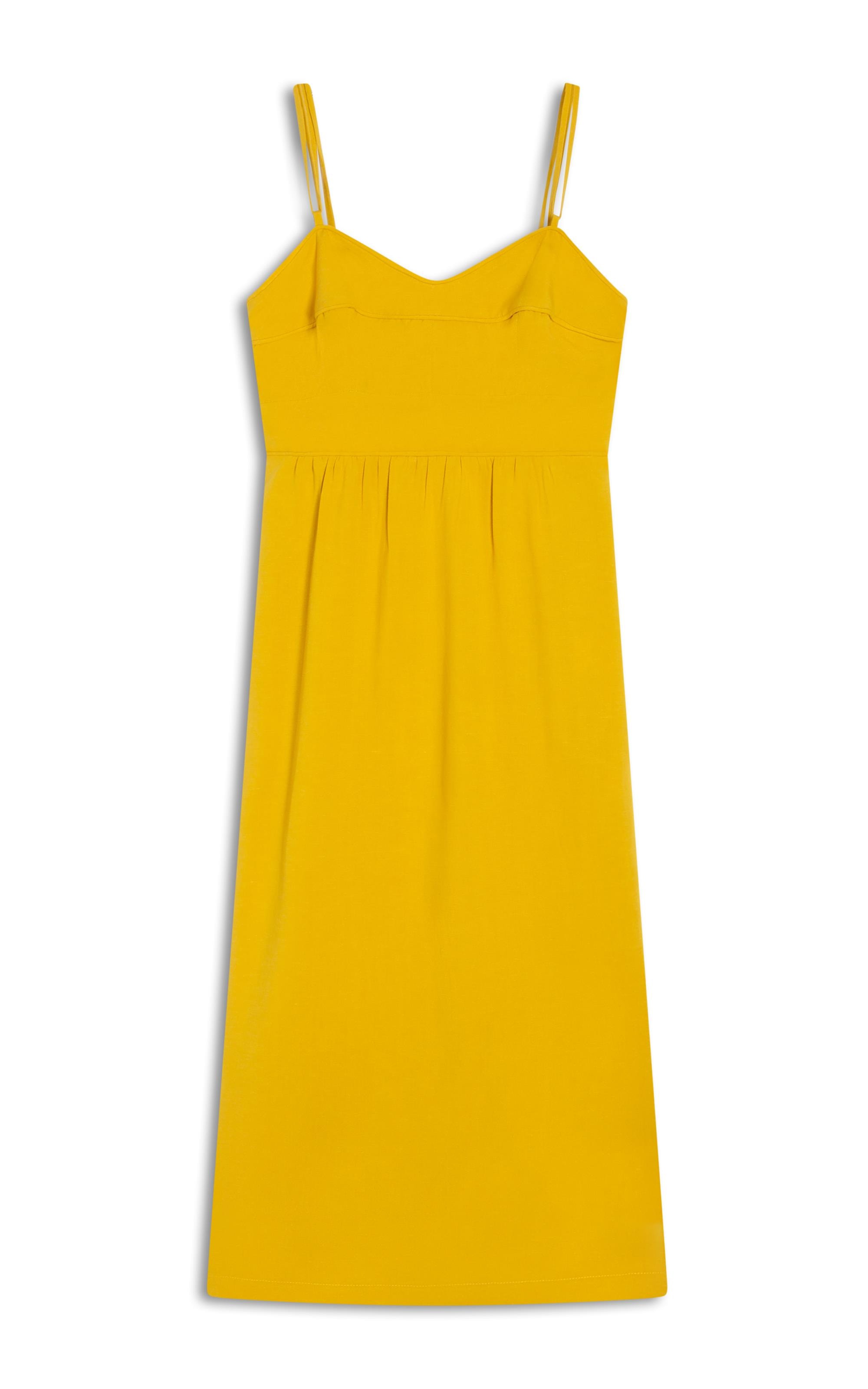 Vestido Betty Linho Blend Liso Mostarda