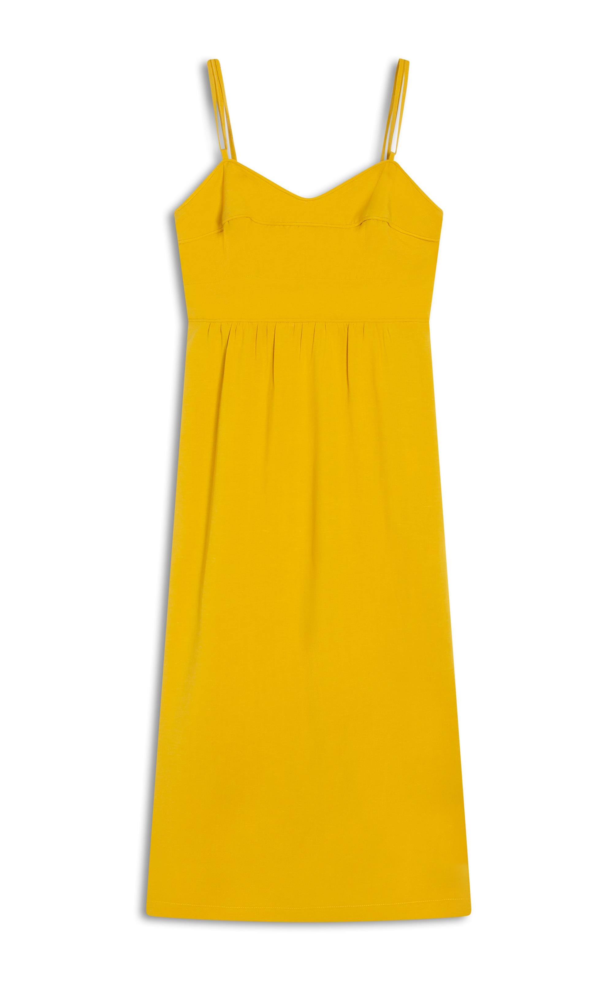 Vestido Betty Linho Blend Liso Mostarda