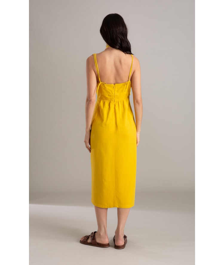 Vestido Betty Linho Blend Liso Mostarda