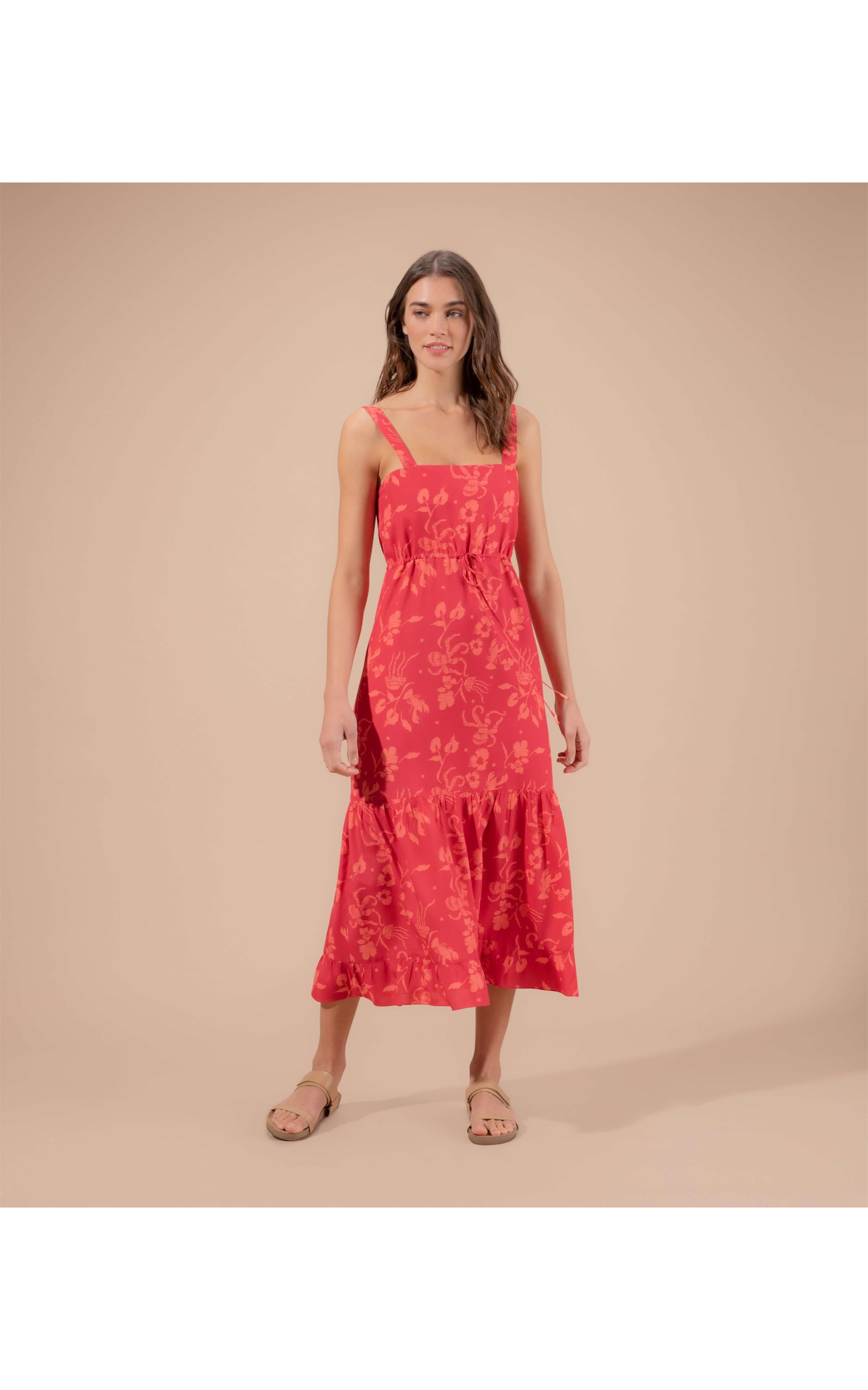 Vestido Carmen Viscose Est Mar Bordado Cereja
