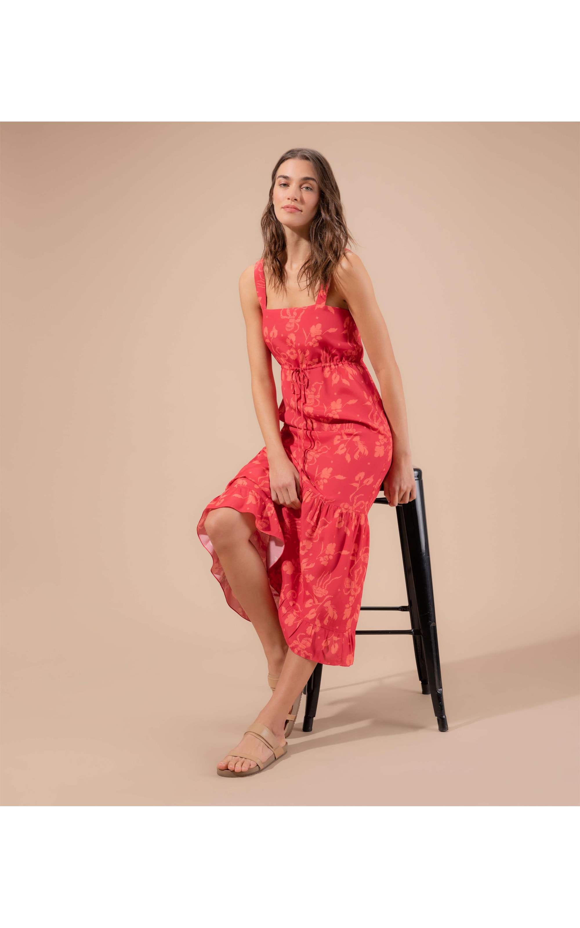 Vestido Carmen Viscose Est Mar Bordado Cereja