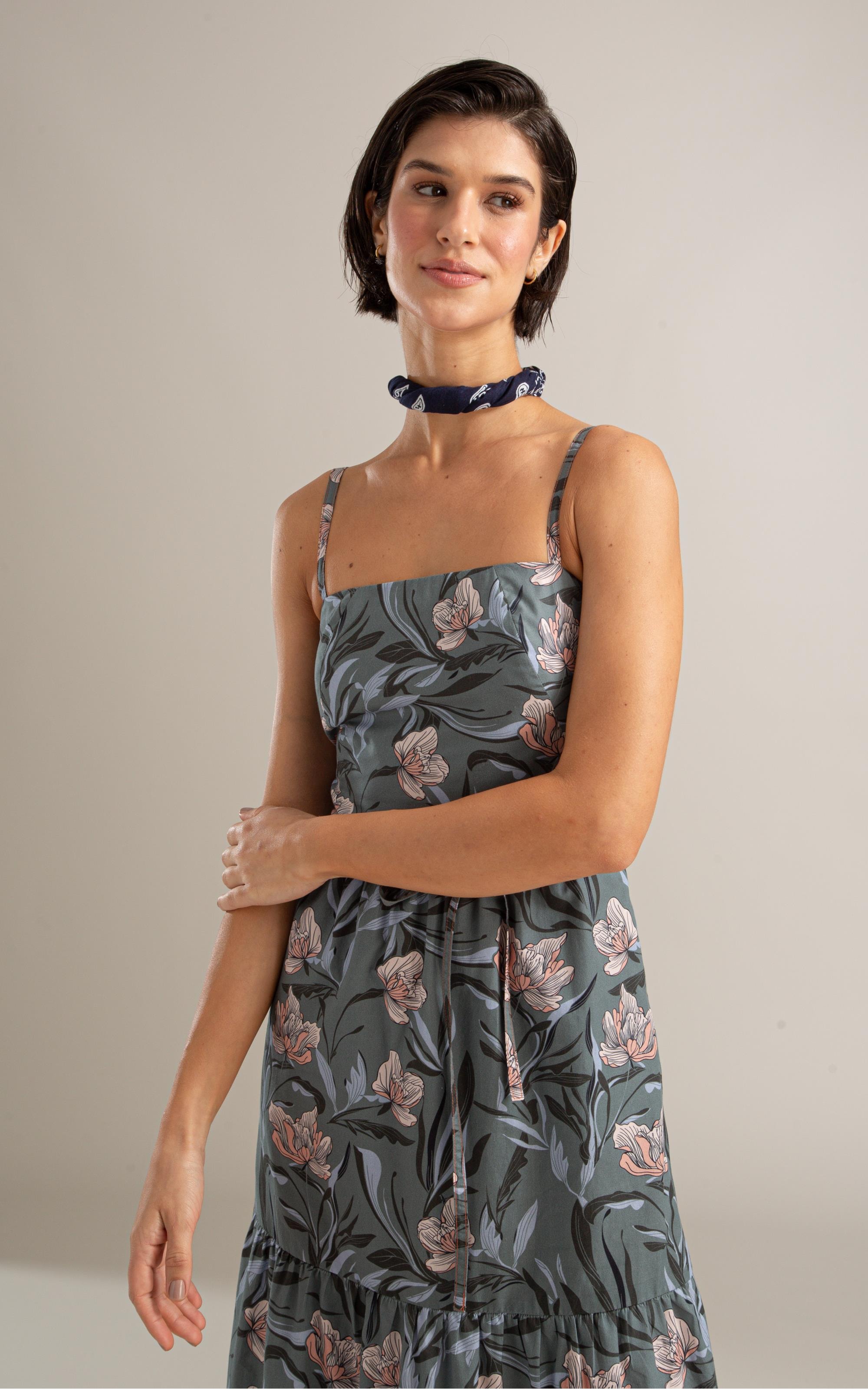 Vestido Carolina Algodao Est Floral Areia