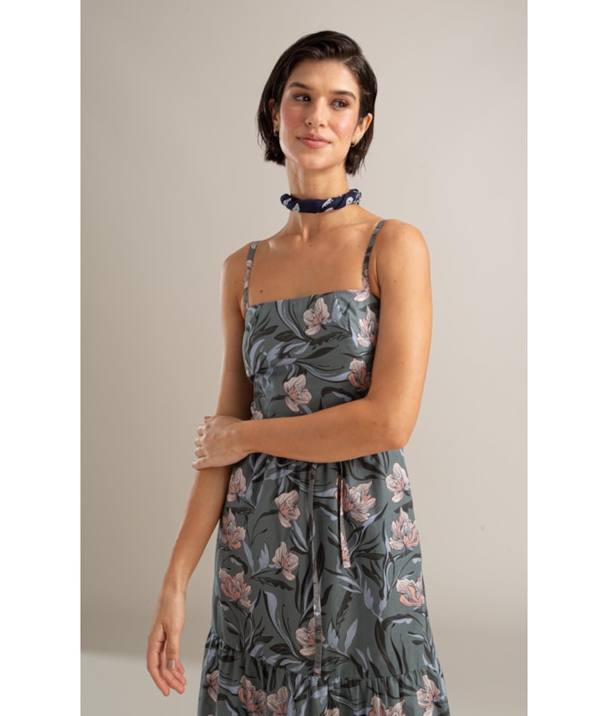 Vestido Carolina Algodao Est Floral Areia