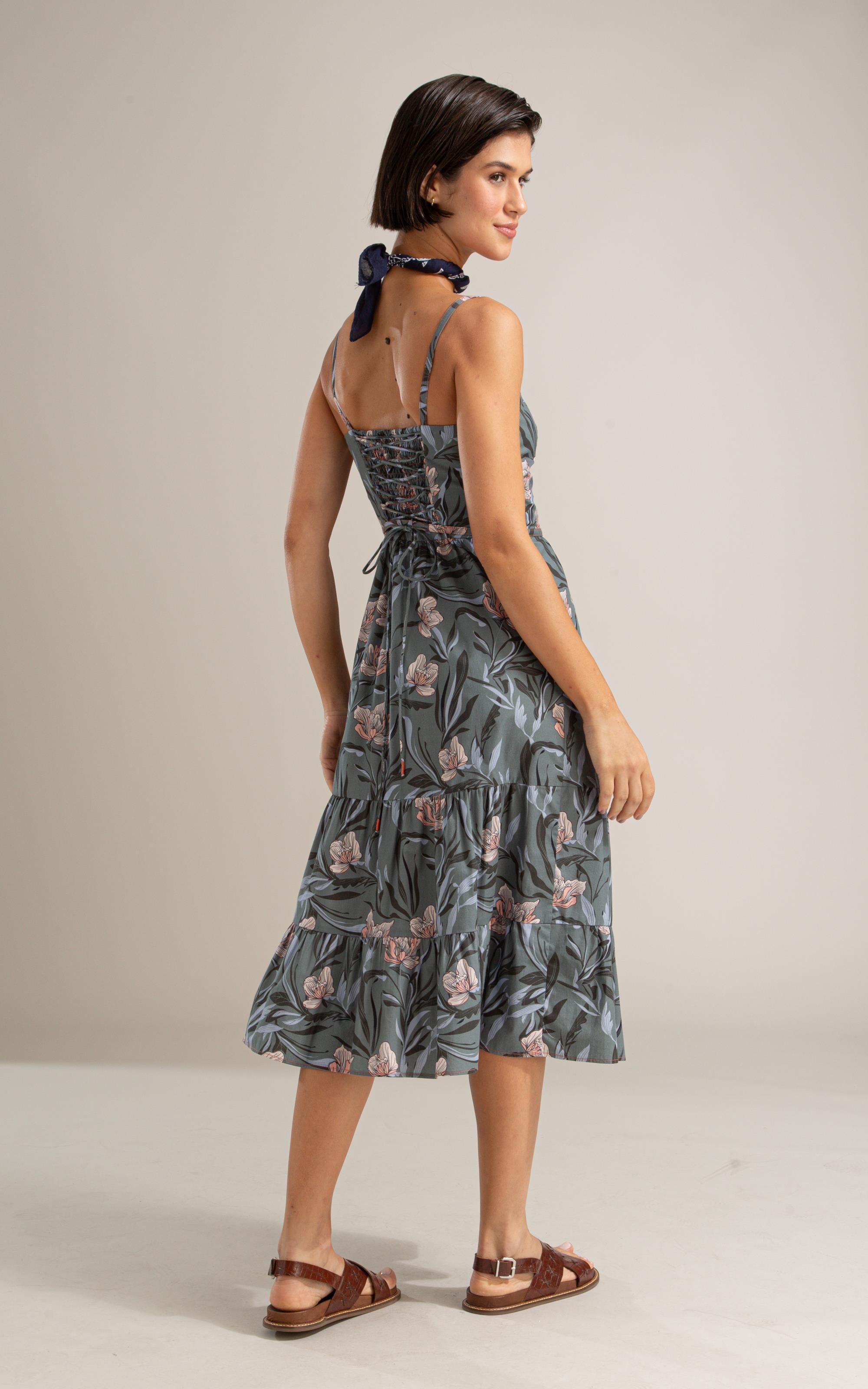 Vestido Carolina Algodao Est Floral Areia