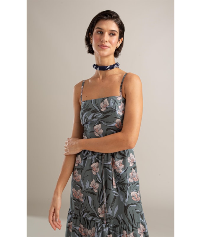 Vestido Carolina Algodao Est Floral Areia