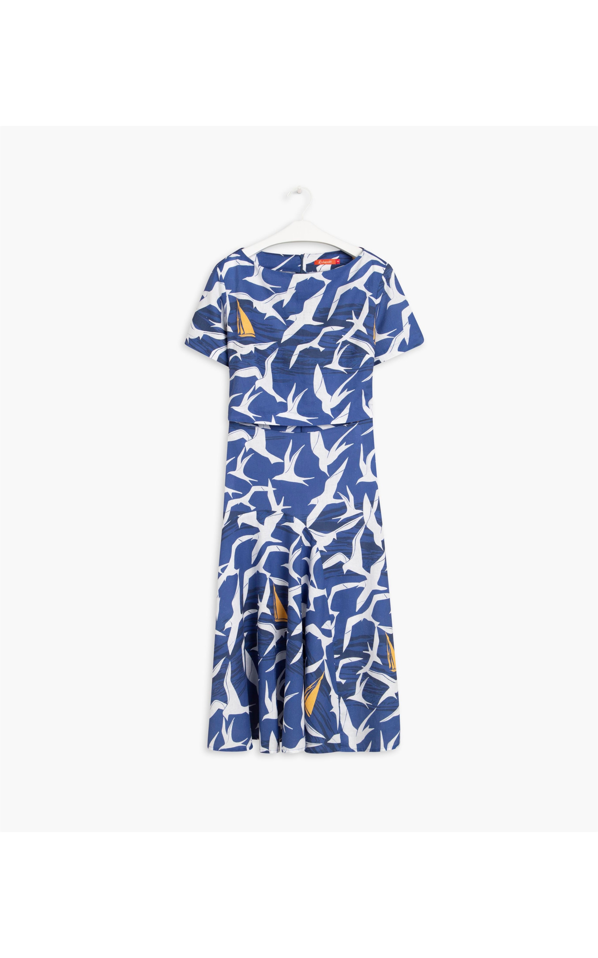 Vestido Clare Est Gaivotas Linho C/ Visc Azul