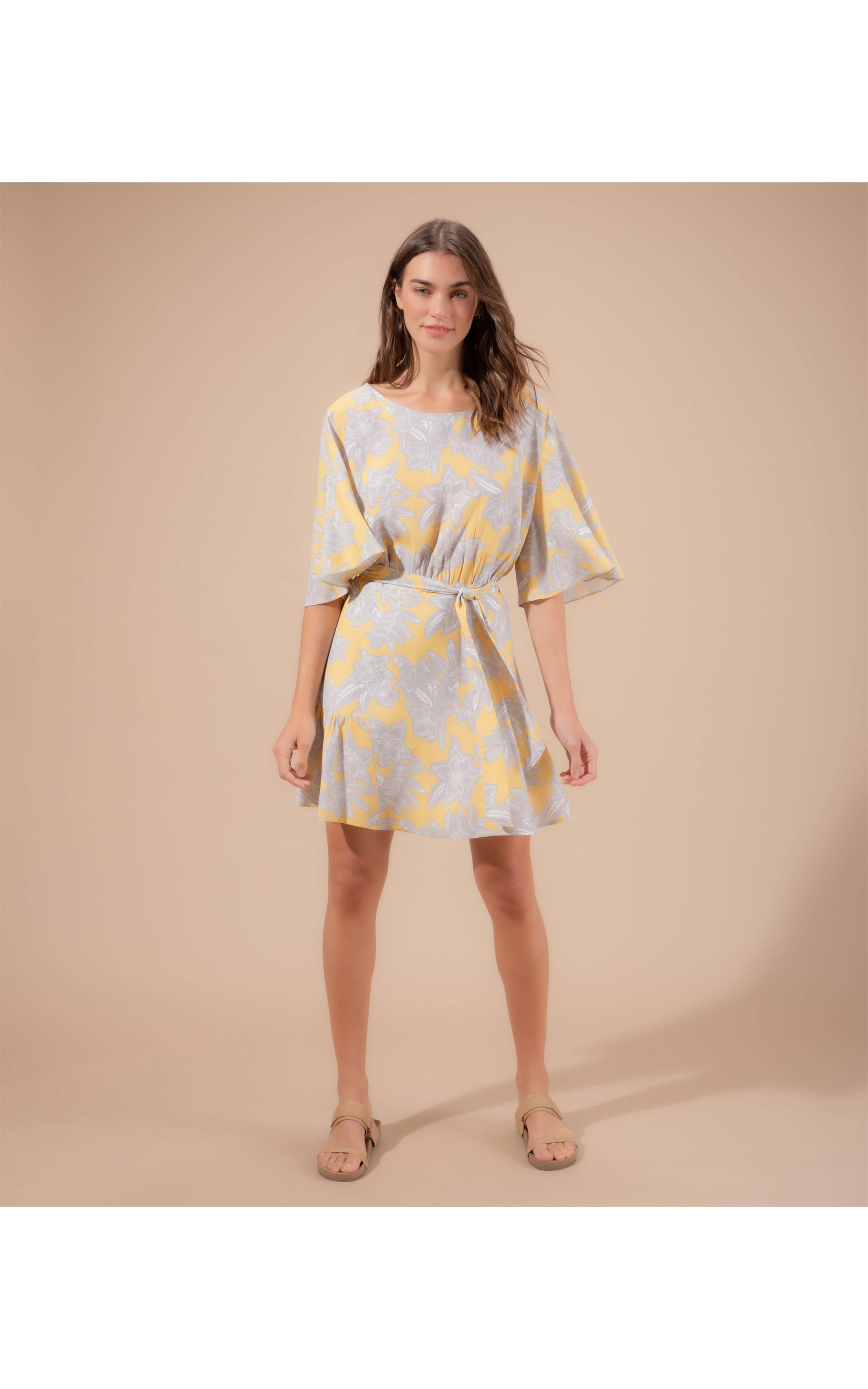 Vestido Cleo Viscose Est Macaw Amarelo
