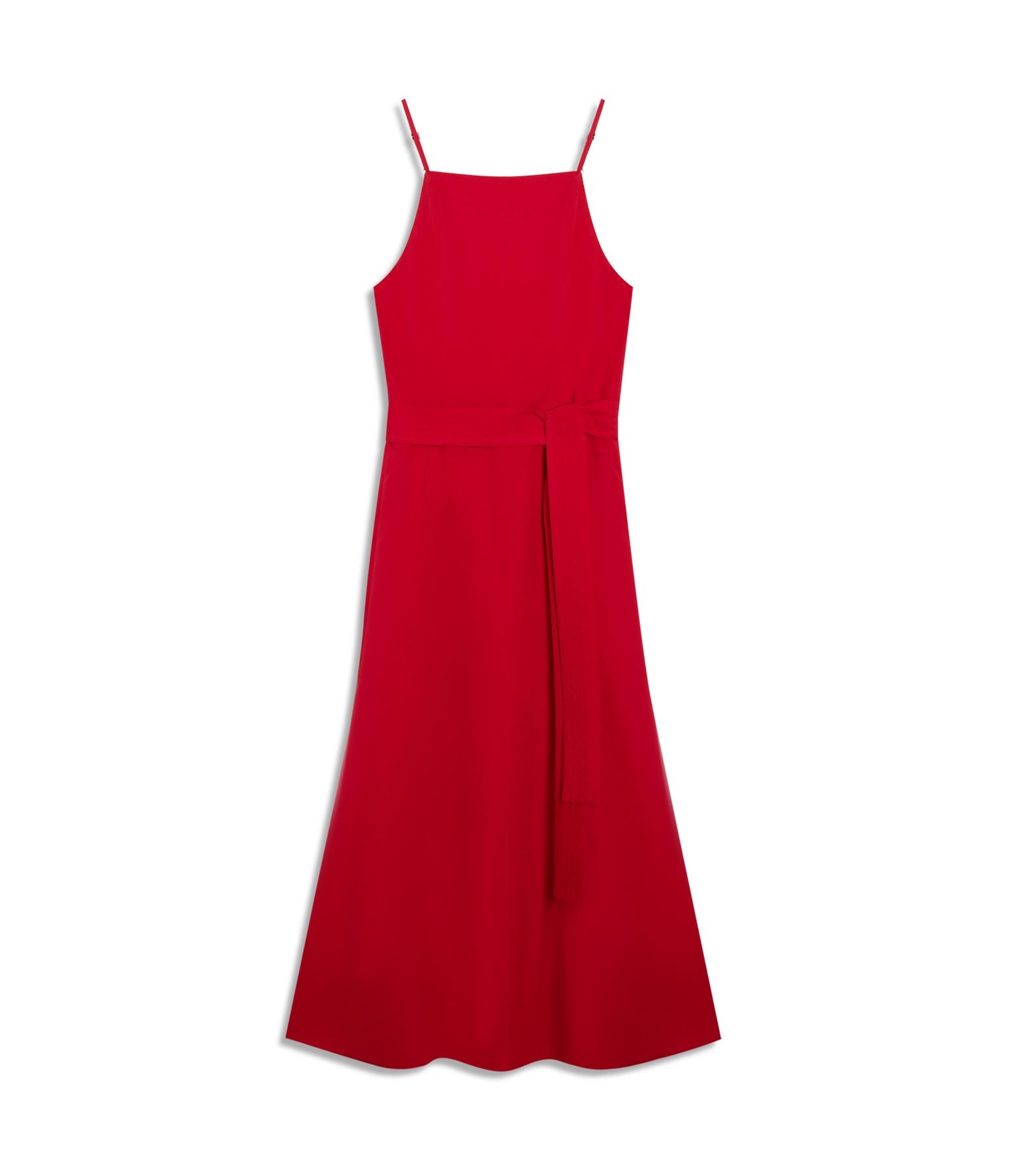 Vestido Coral Linho Blend Liso Vermelho Vivo