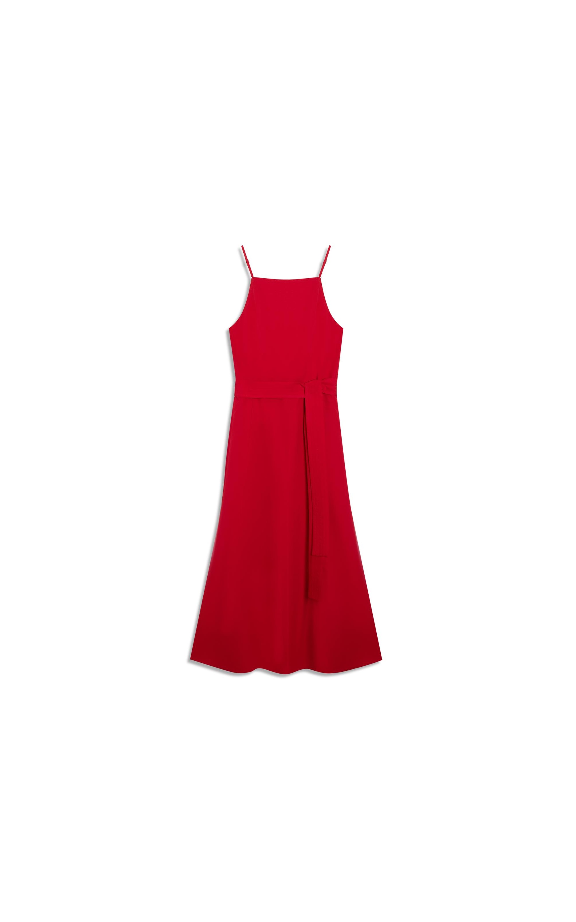 Vestido Coral Linho Blend Liso Vermelho Vivo