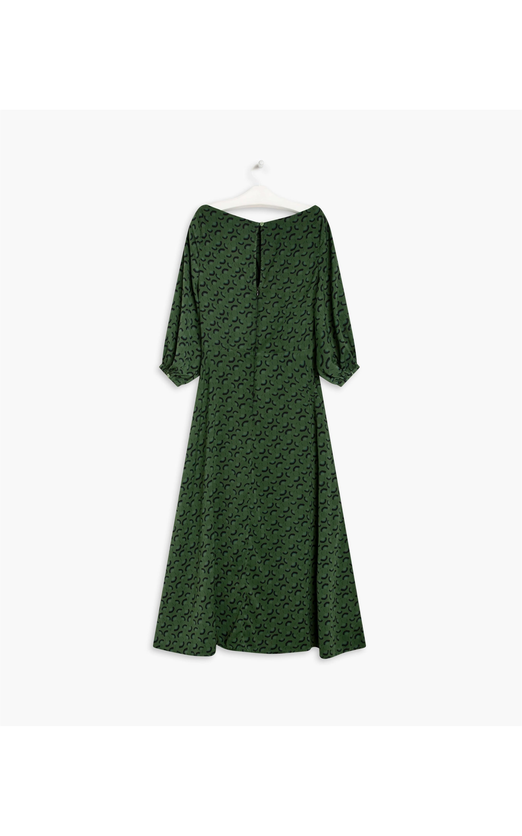 Vestido Damasco Estampa Leques Verde Escuro