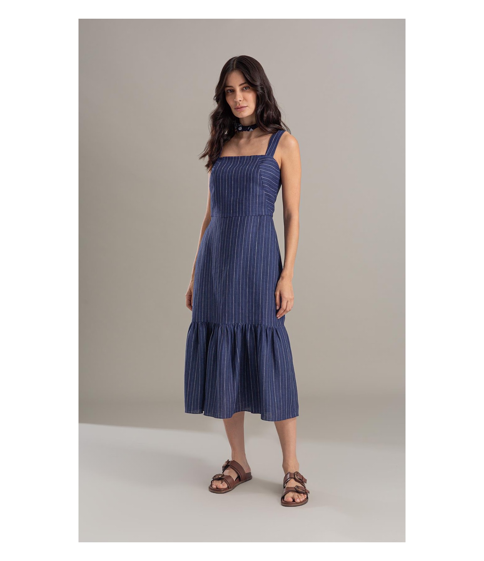 Vestido Dunas Linho Fio Tinto Dark Navy