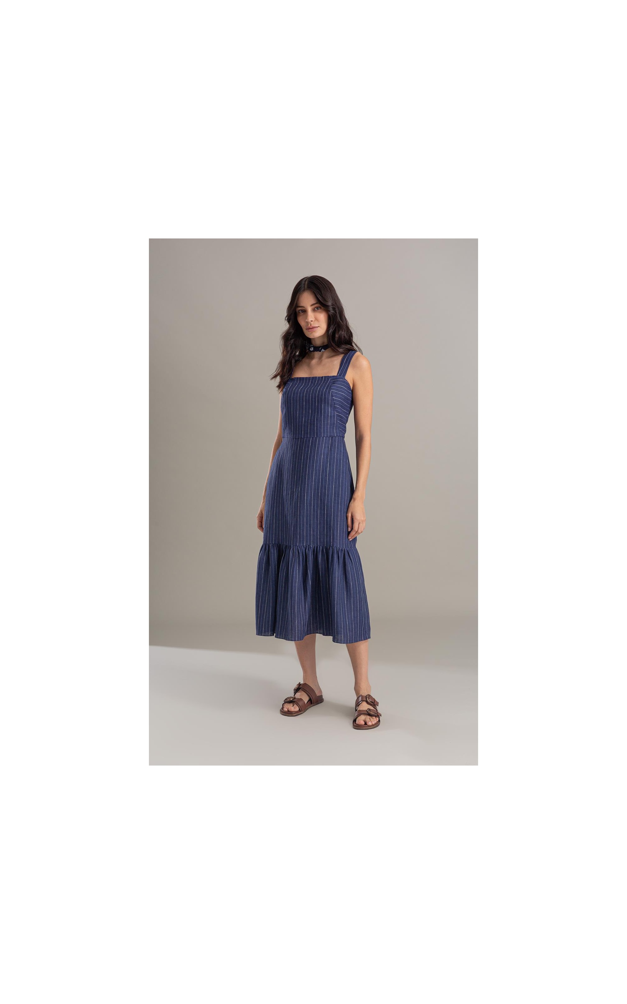 Vestido Dunas Linho Fio Tinto Dark Navy