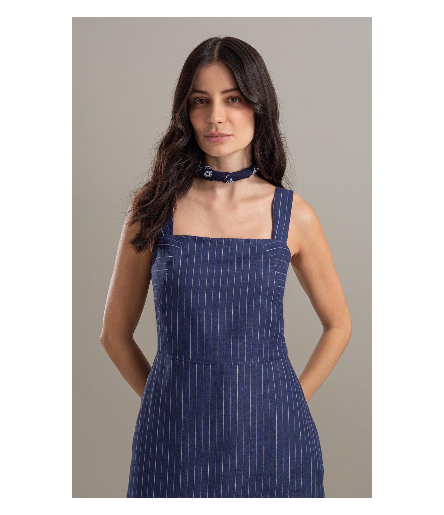 Vestido Dunas Linho Fio Tinto Dark Navy