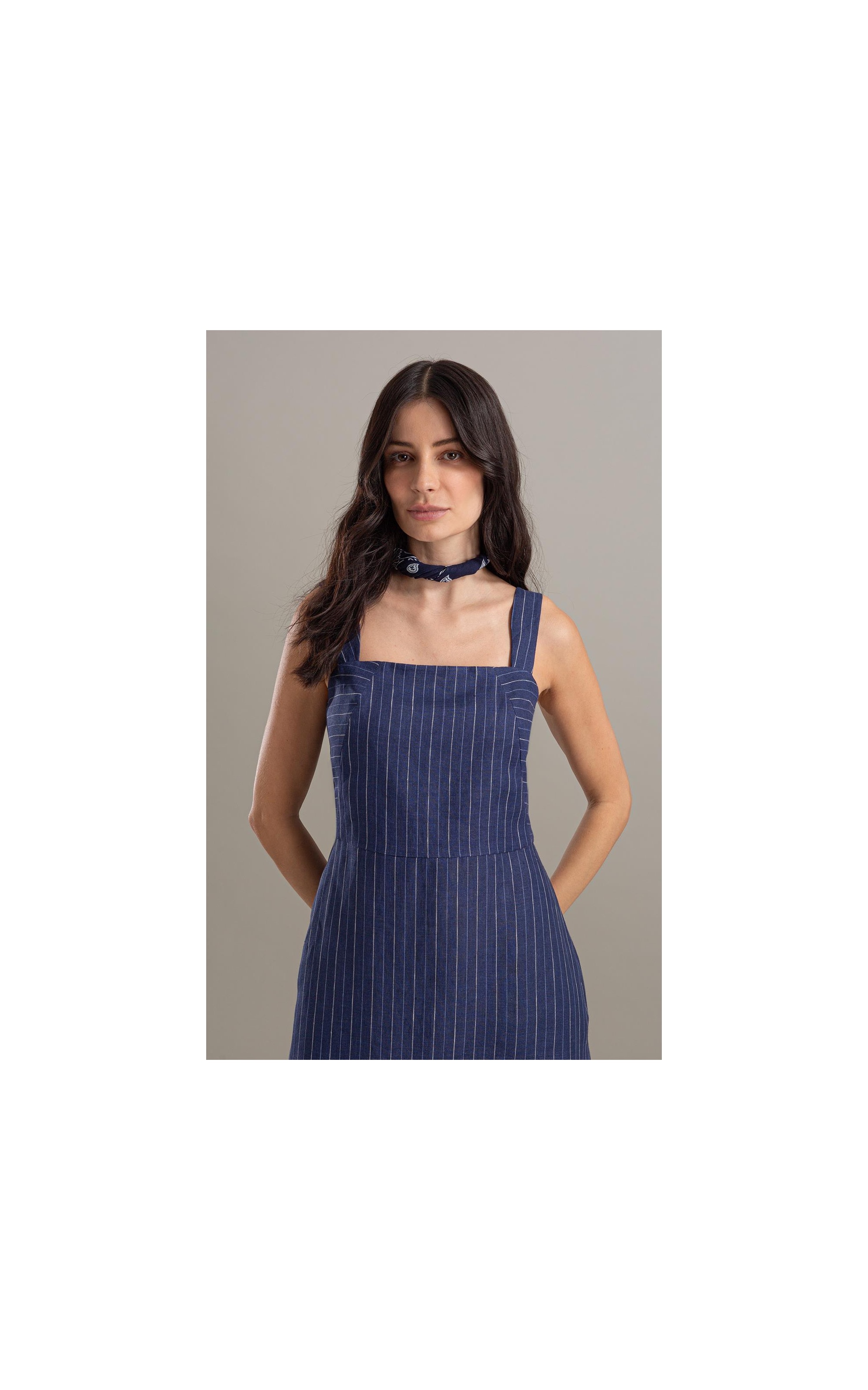 Vestido Dunas Linho Fio Tinto Dark Navy
