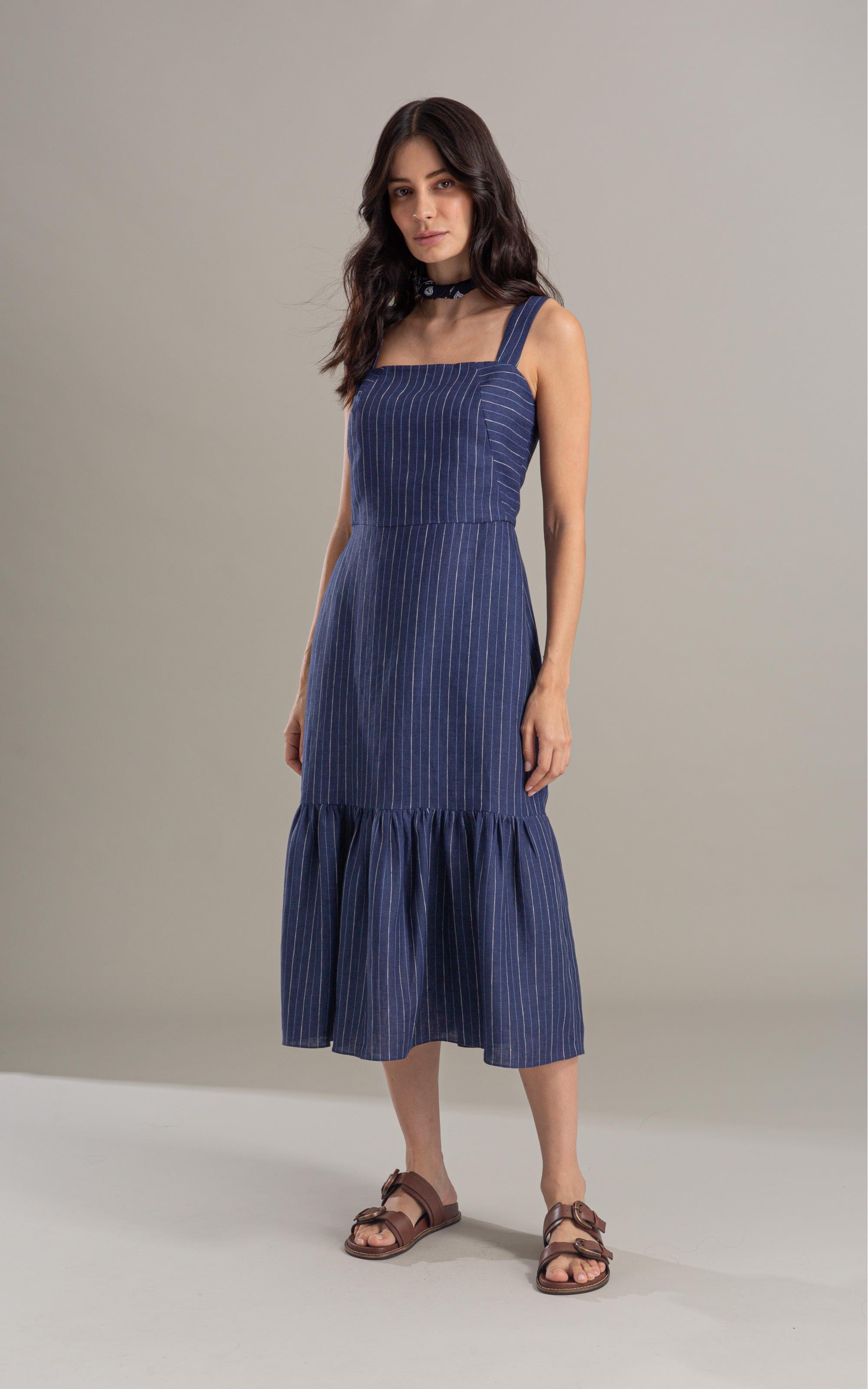 Vestido Dunas Linho Fio Tinto Dark Navy