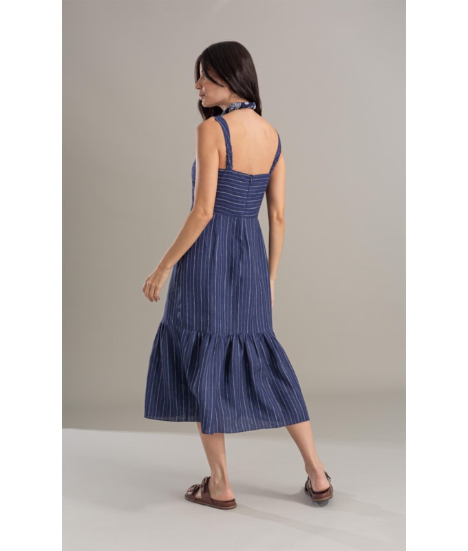 Vestido Dunas Puro Linho Fio Tinto Dark Navy