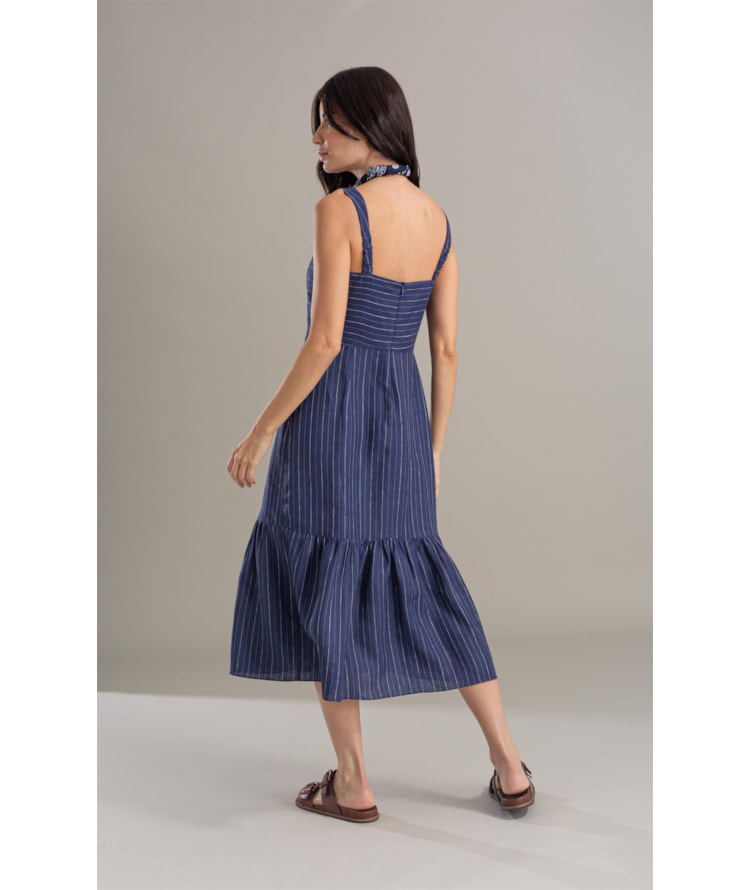 Vestido Dunas Puro Linho Fio Tinto Dark Navy