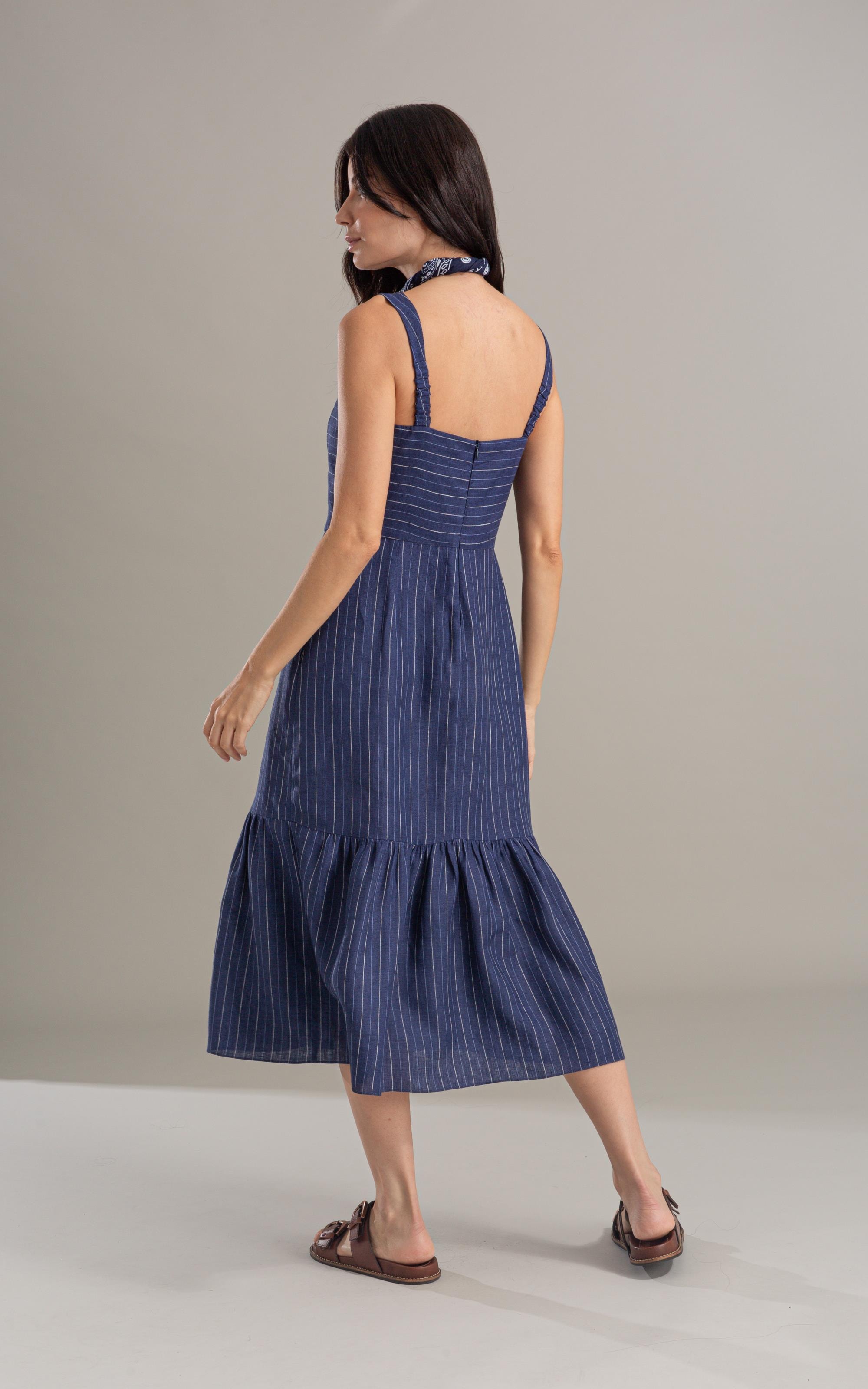 Vestido Dunas Puro Linho Fio Tinto Dark Navy