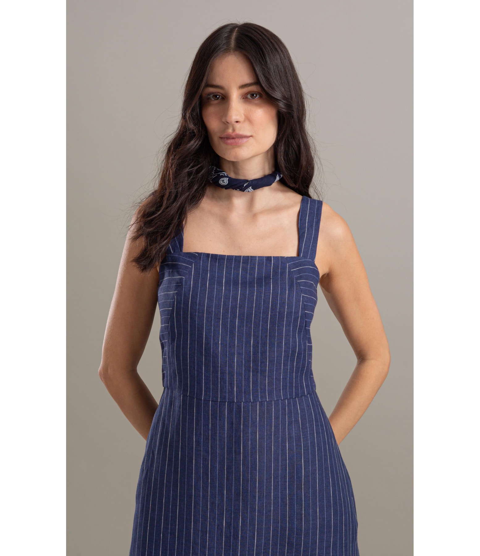 Vestido Dunas Puro Linho Fio Tinto Dark Navy