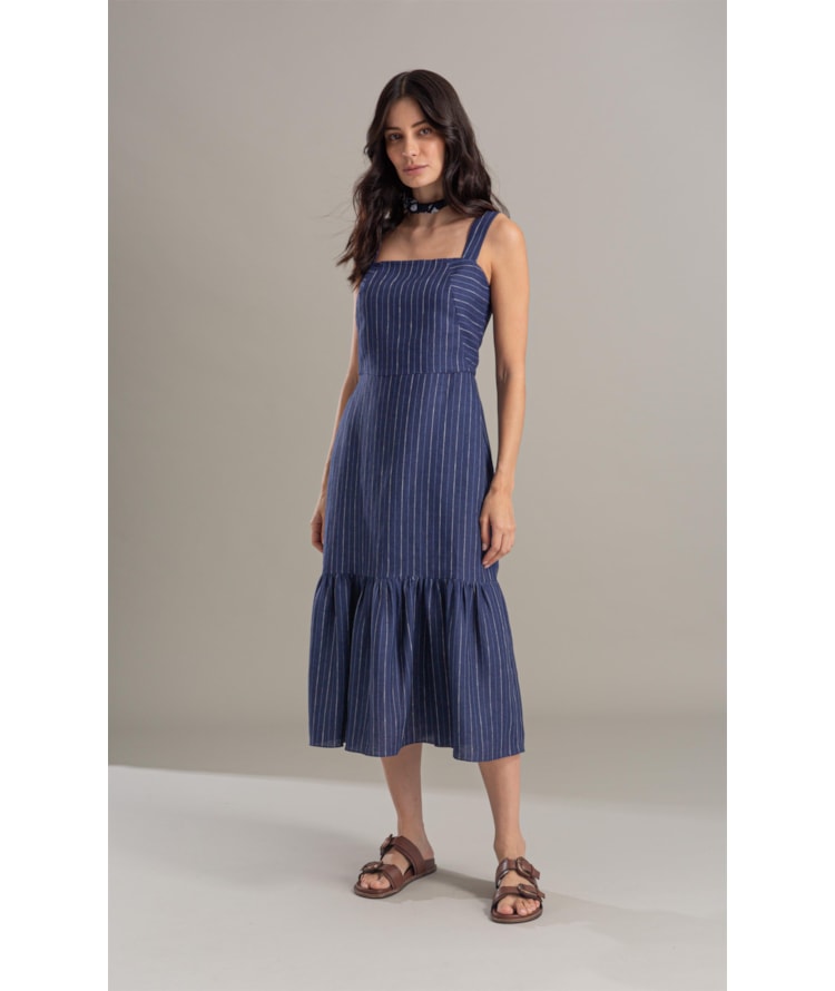 Vestido Dunas Puro Linho Fio Tinto Dark Navy